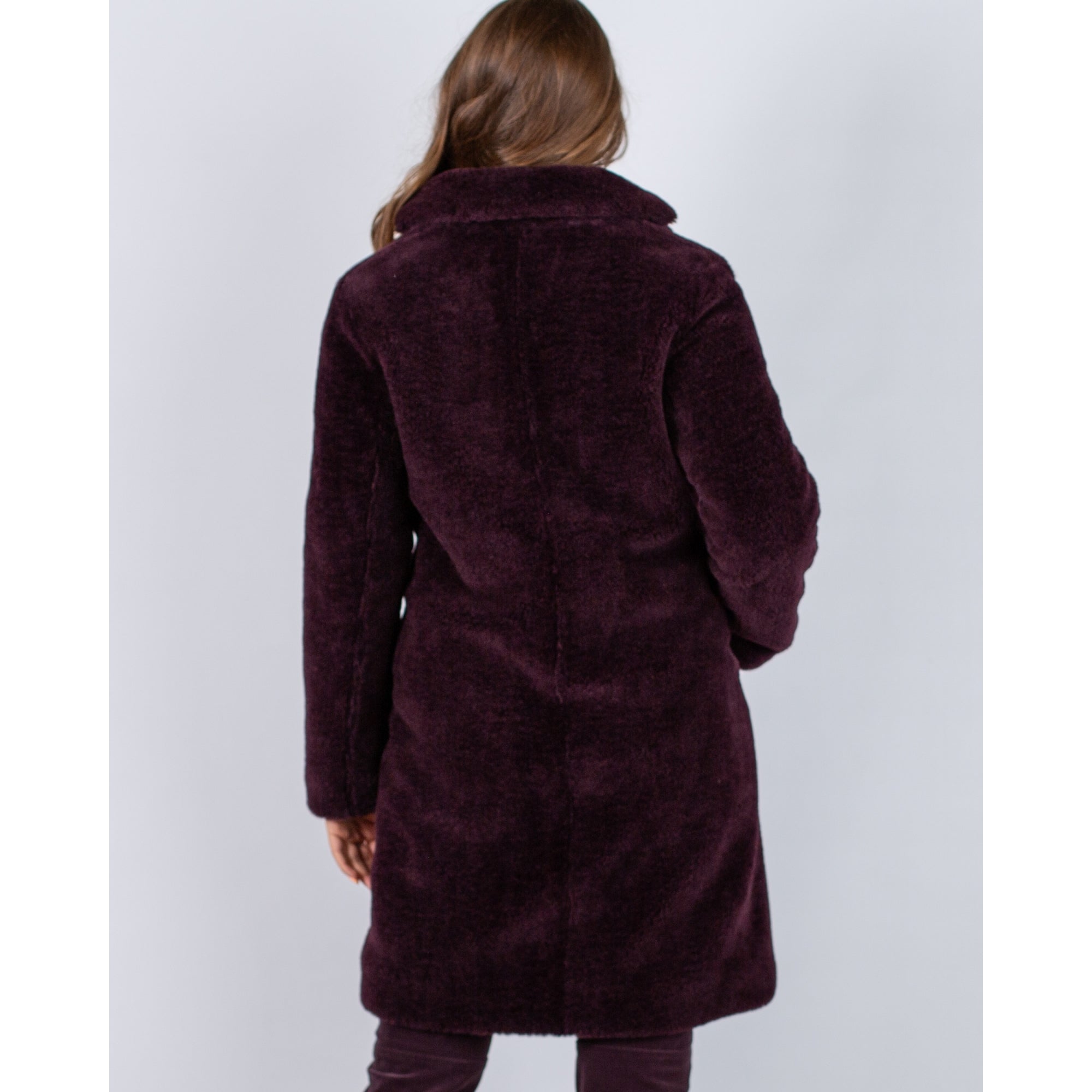 Luisa Cerano Supersoft Teddy Long Line Coat Aubergine