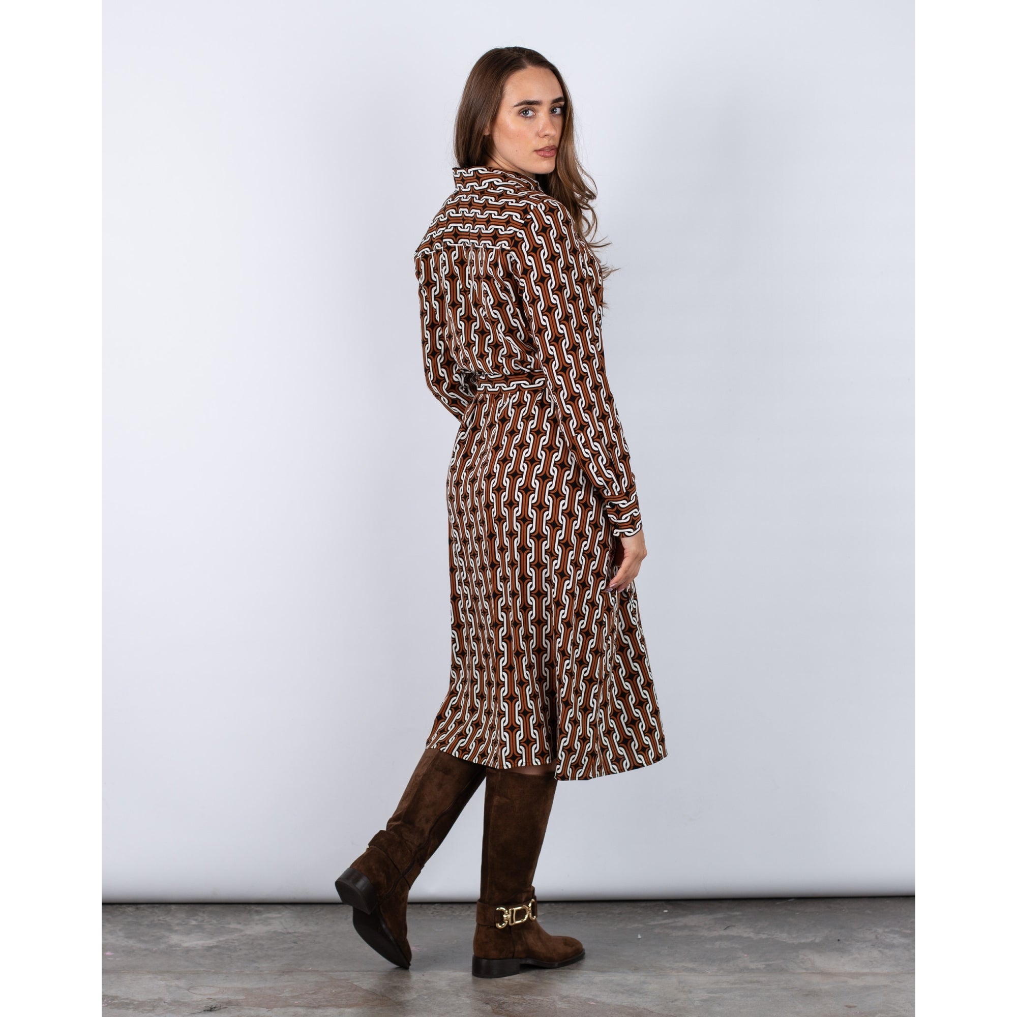 Seidensticker Chain Print Shirt Dress Cinnamon/black