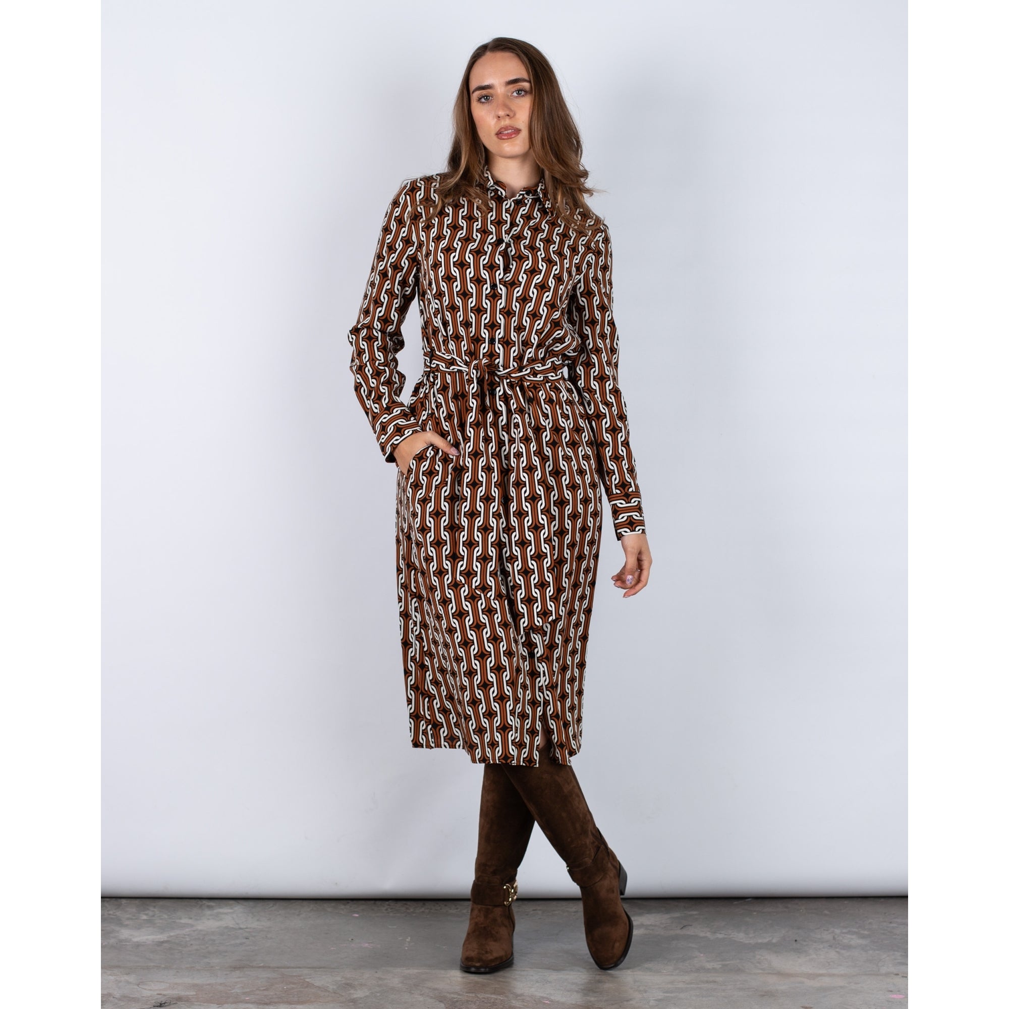 Seidensticker Chain Print Shirt Dress Cinnamon/black