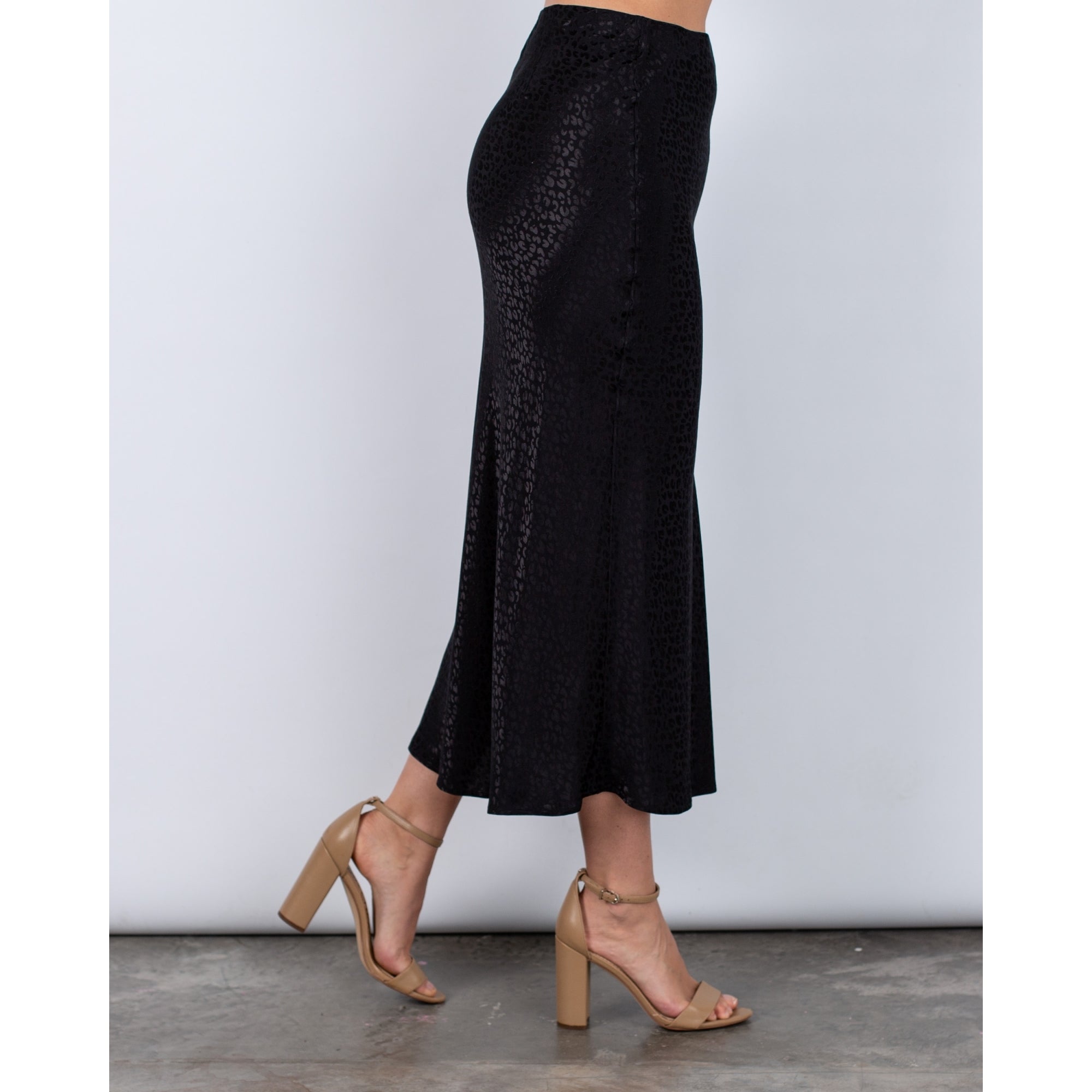 Marc Cain Leopard Jacquard Bias Cut Skirt Black