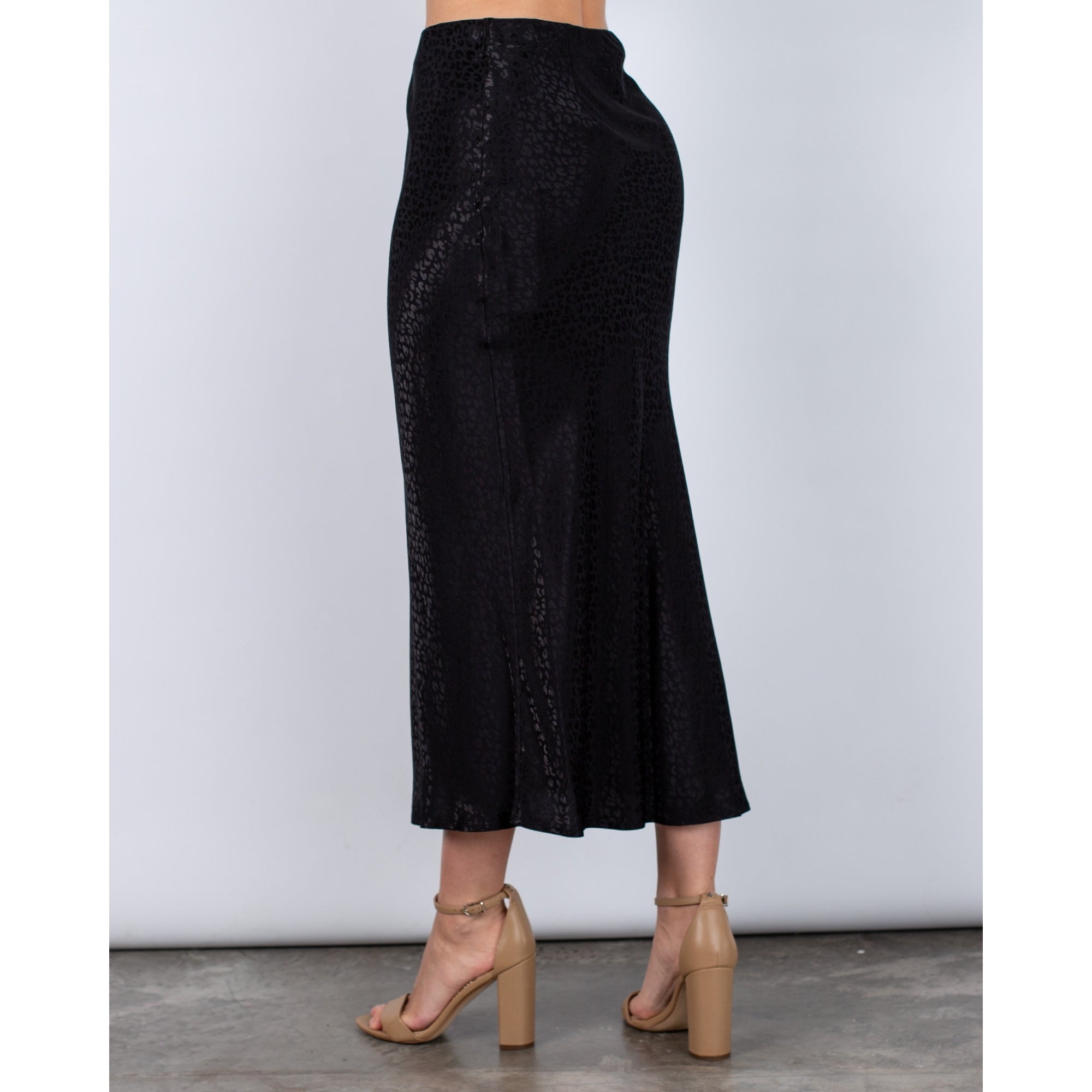 Marc Cain Leopard Jacquard Bias Cut Skirt Black