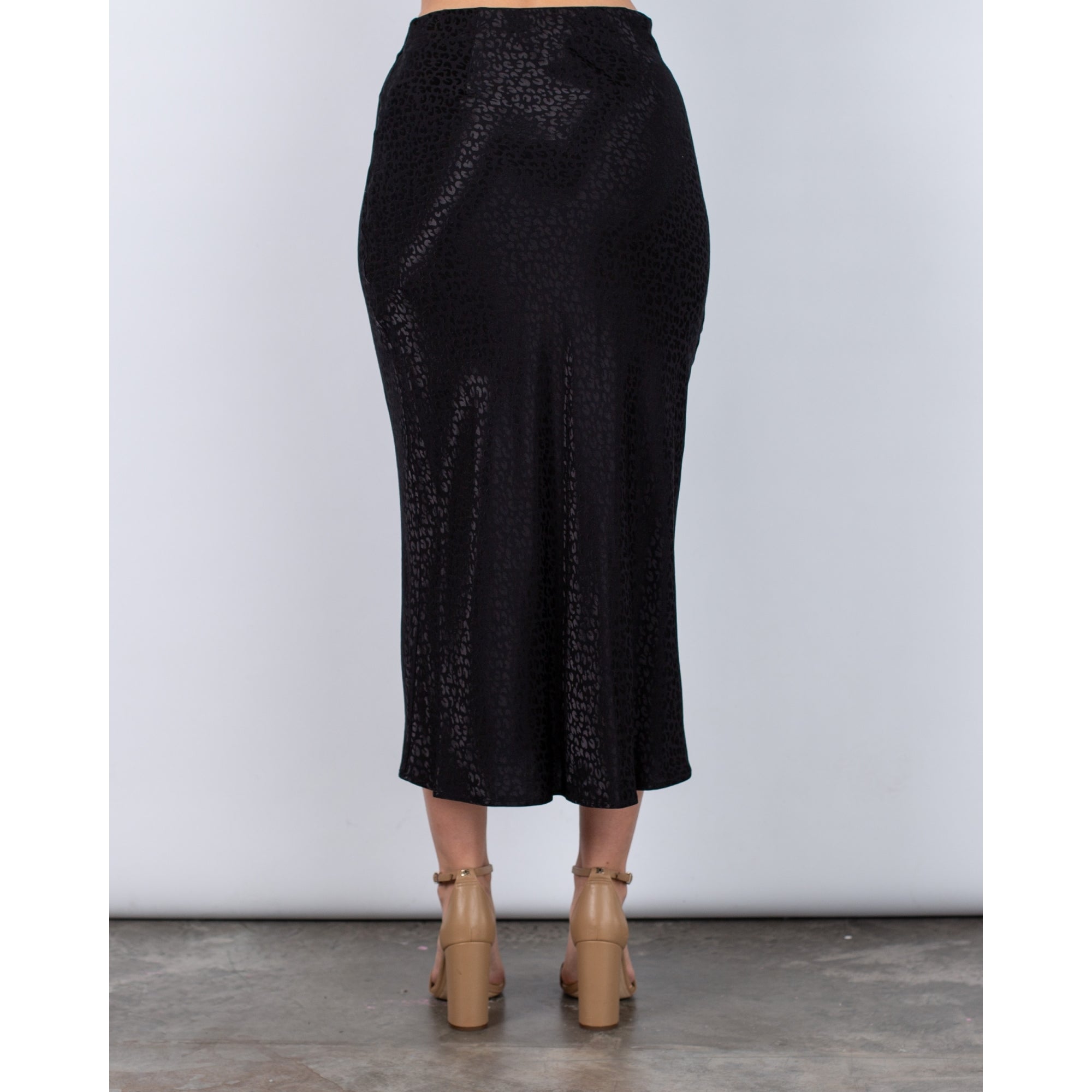 Marc Cain Leopard Jacquard Bias Cut Skirt Black