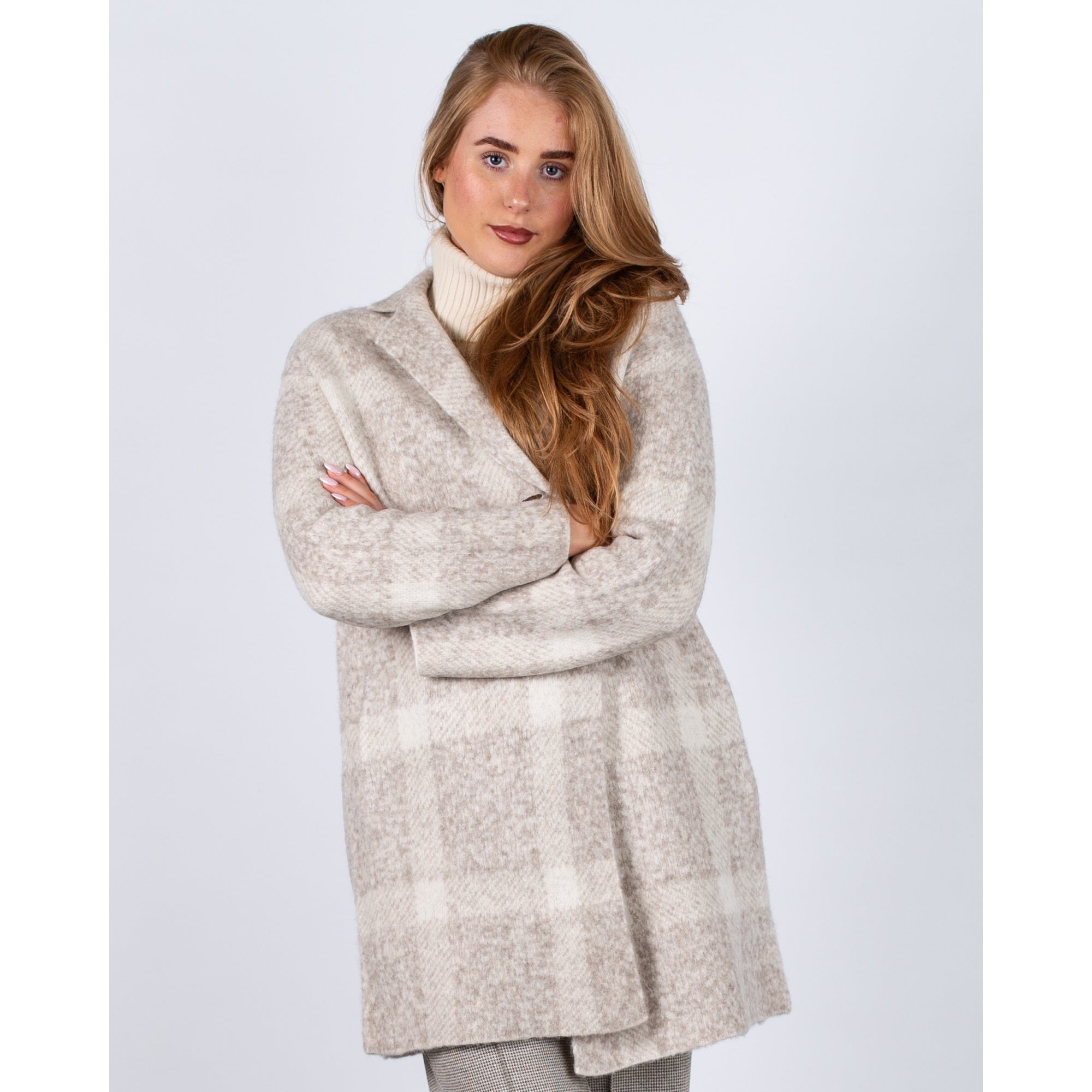 Oui Soft Handle Check Coatigan Cream/beige