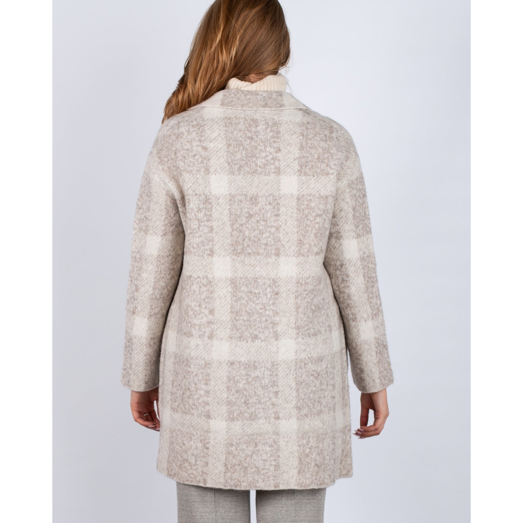 Oui Soft Handle Check Coatigan Cream/beige