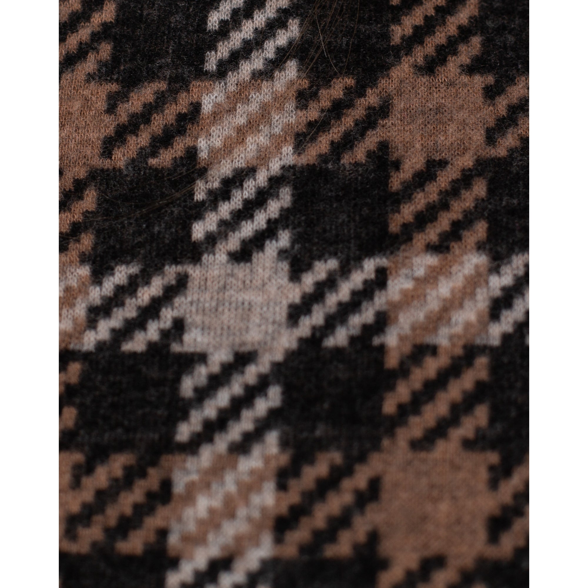 Ana Alcazar Houndstooth Flute Sleeve High Neck Dress Brown/grey