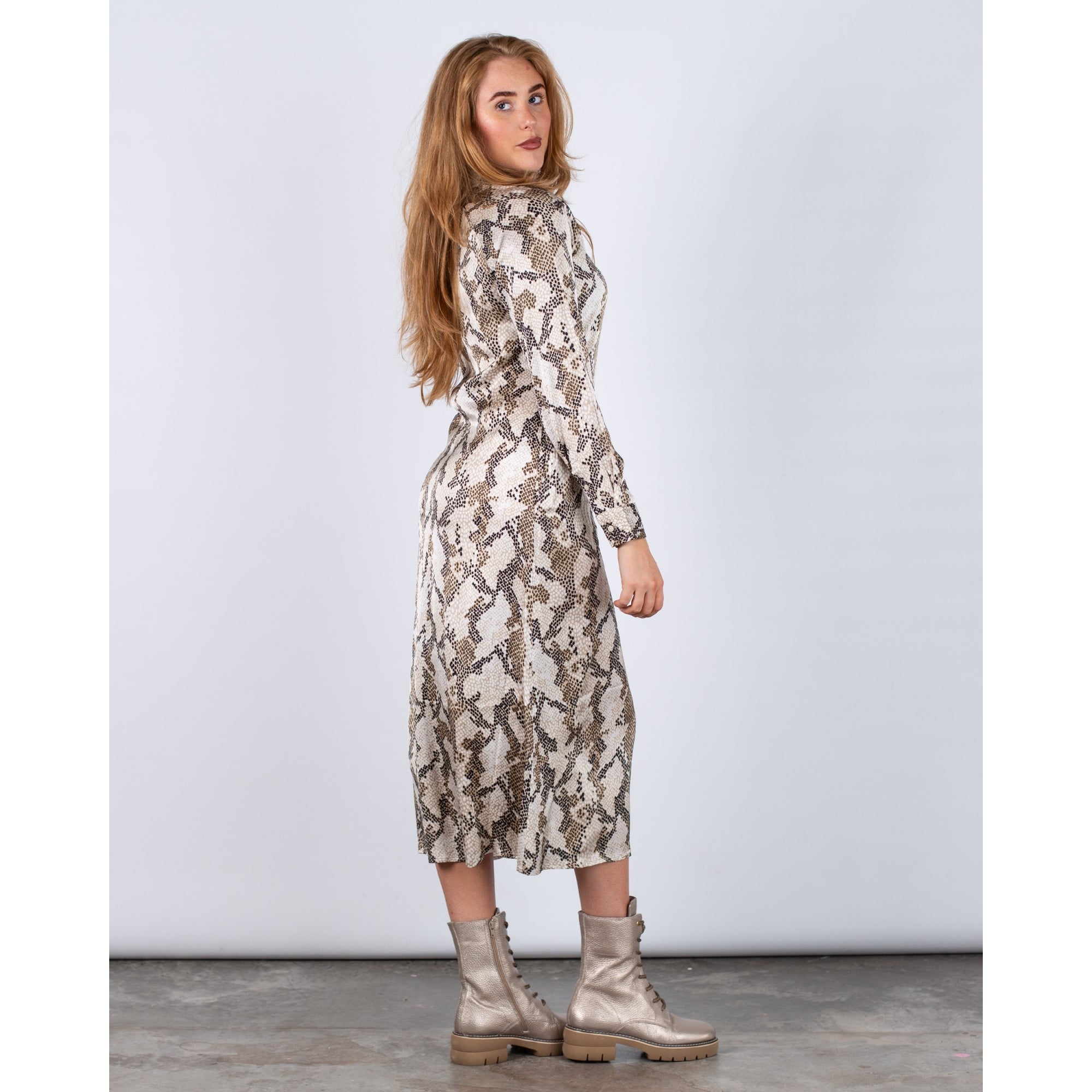 Part Two Lamiya Snake Print Zip Through Shirt Dress Cream/brown