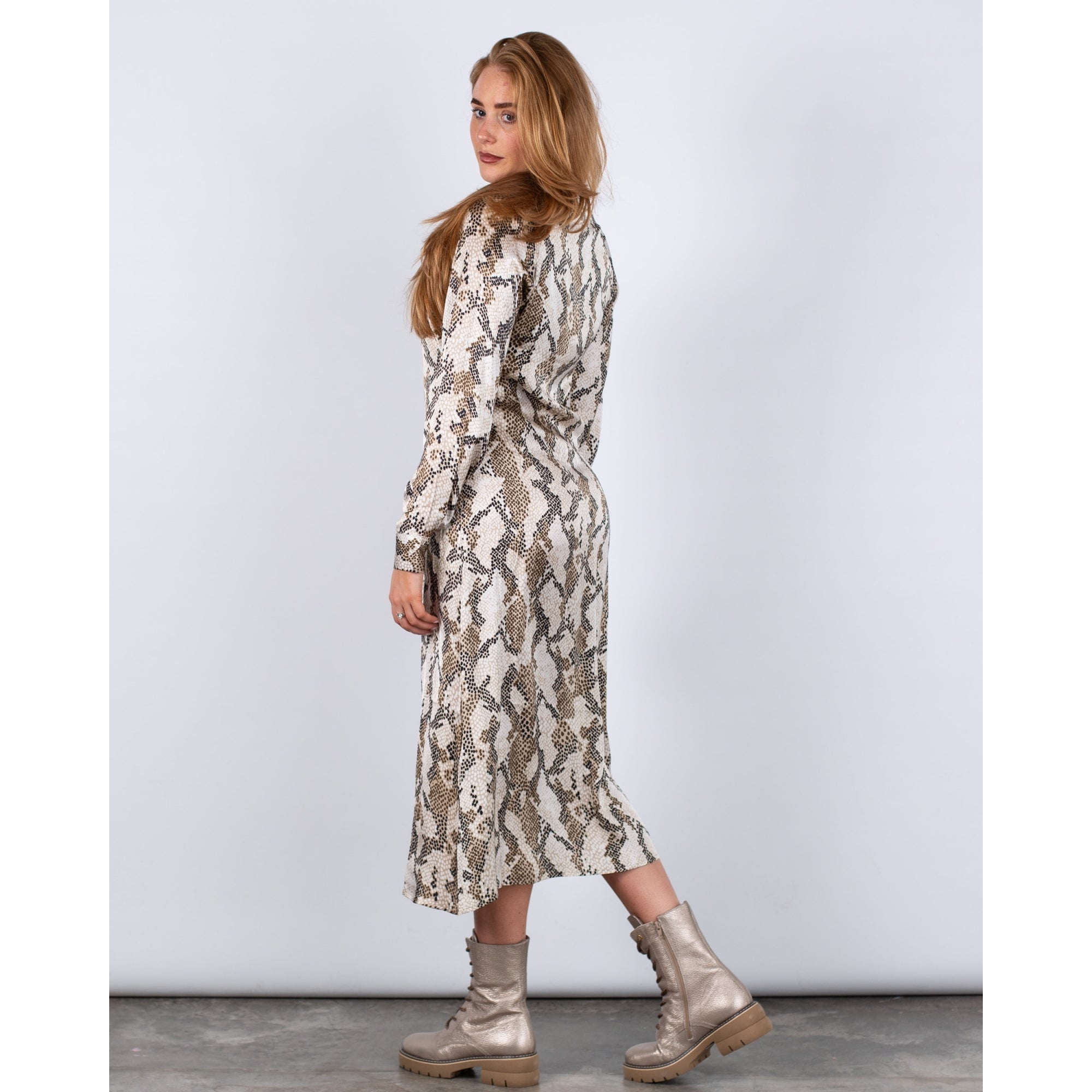 Part Two Lamiya Snake Print Zip Through Shirt Dress Cream/brown