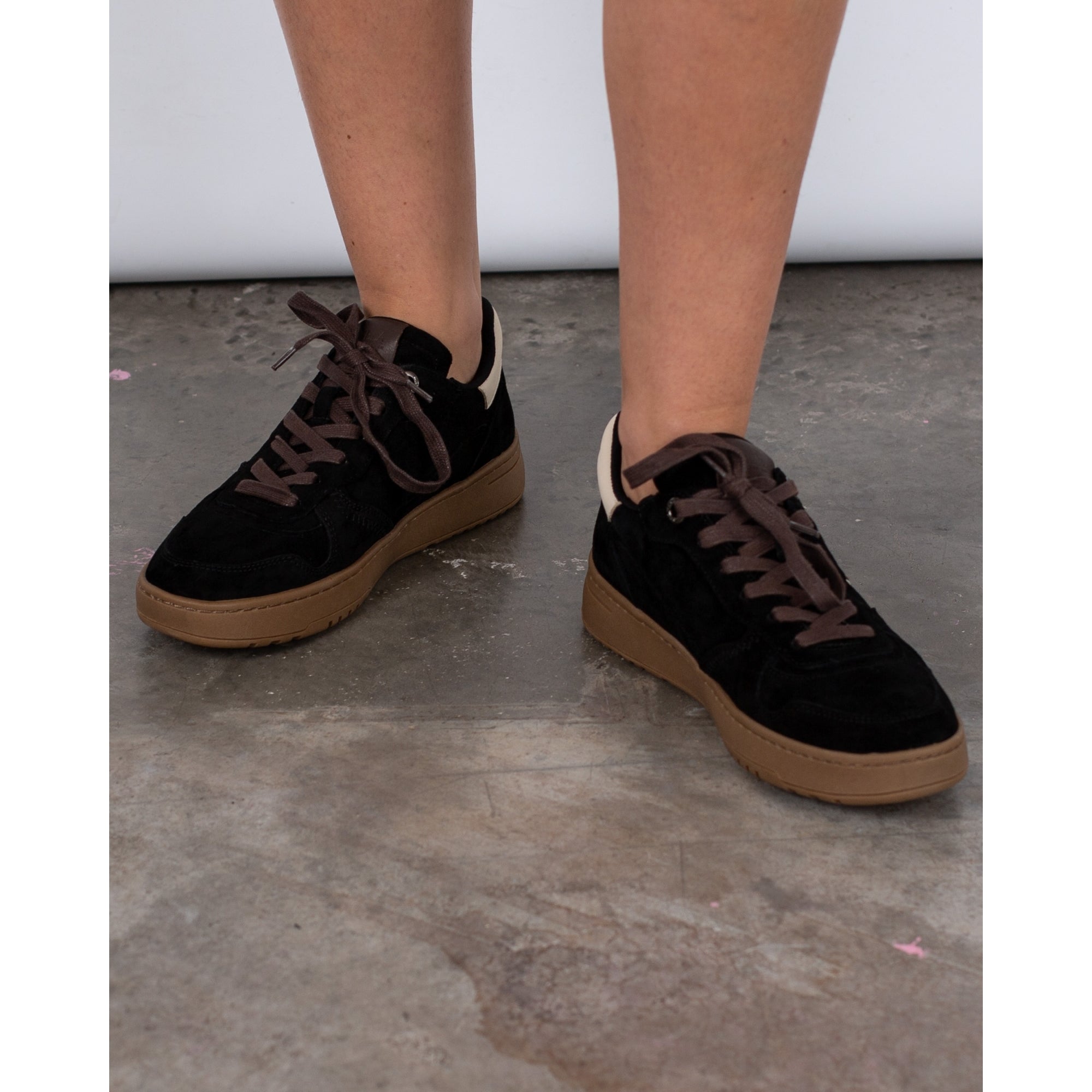 Carmela Suede Contrast Lace Sneaker With C Logo Black/bronze