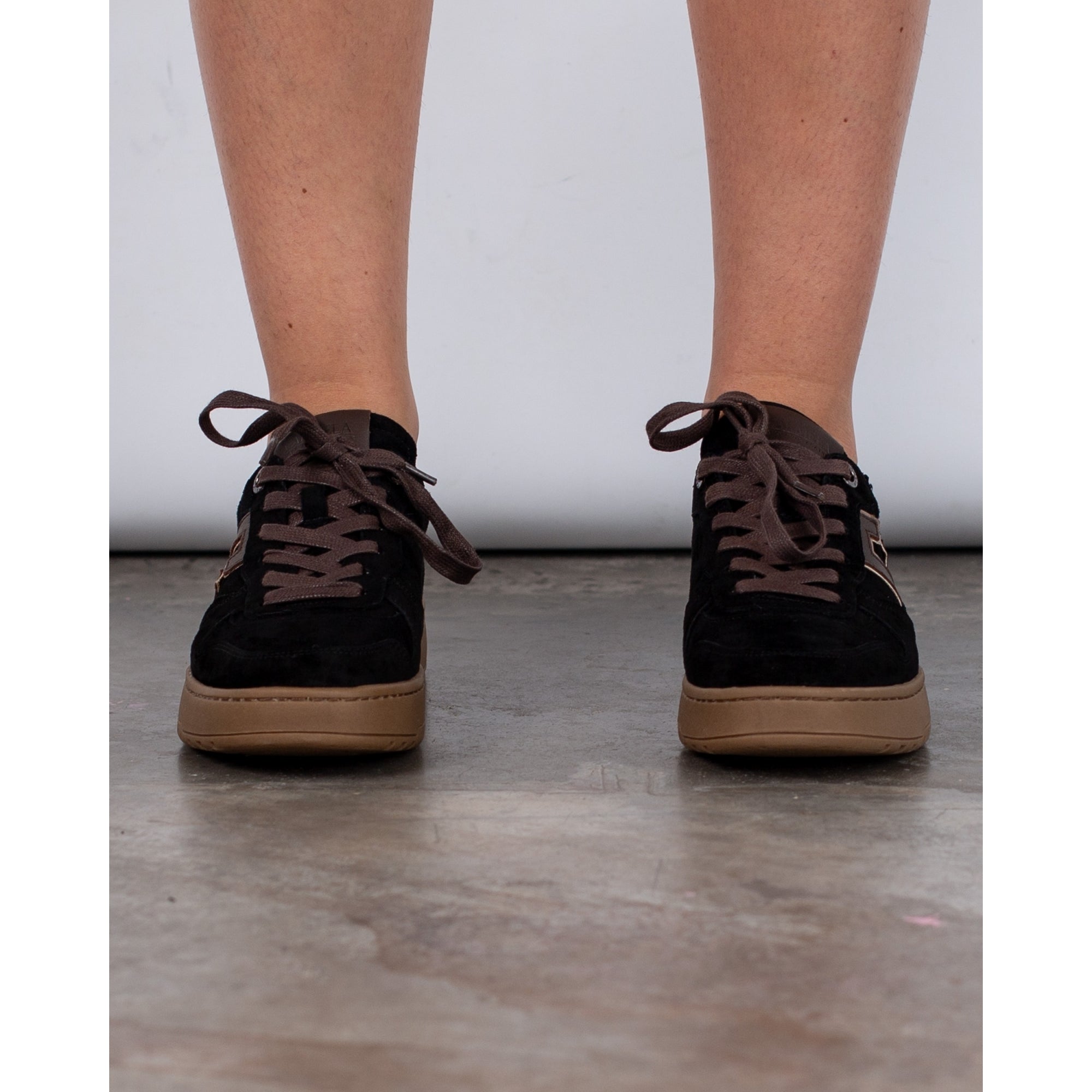 Carmela Suede Contrast Lace Sneaker With C Logo Black/bronze