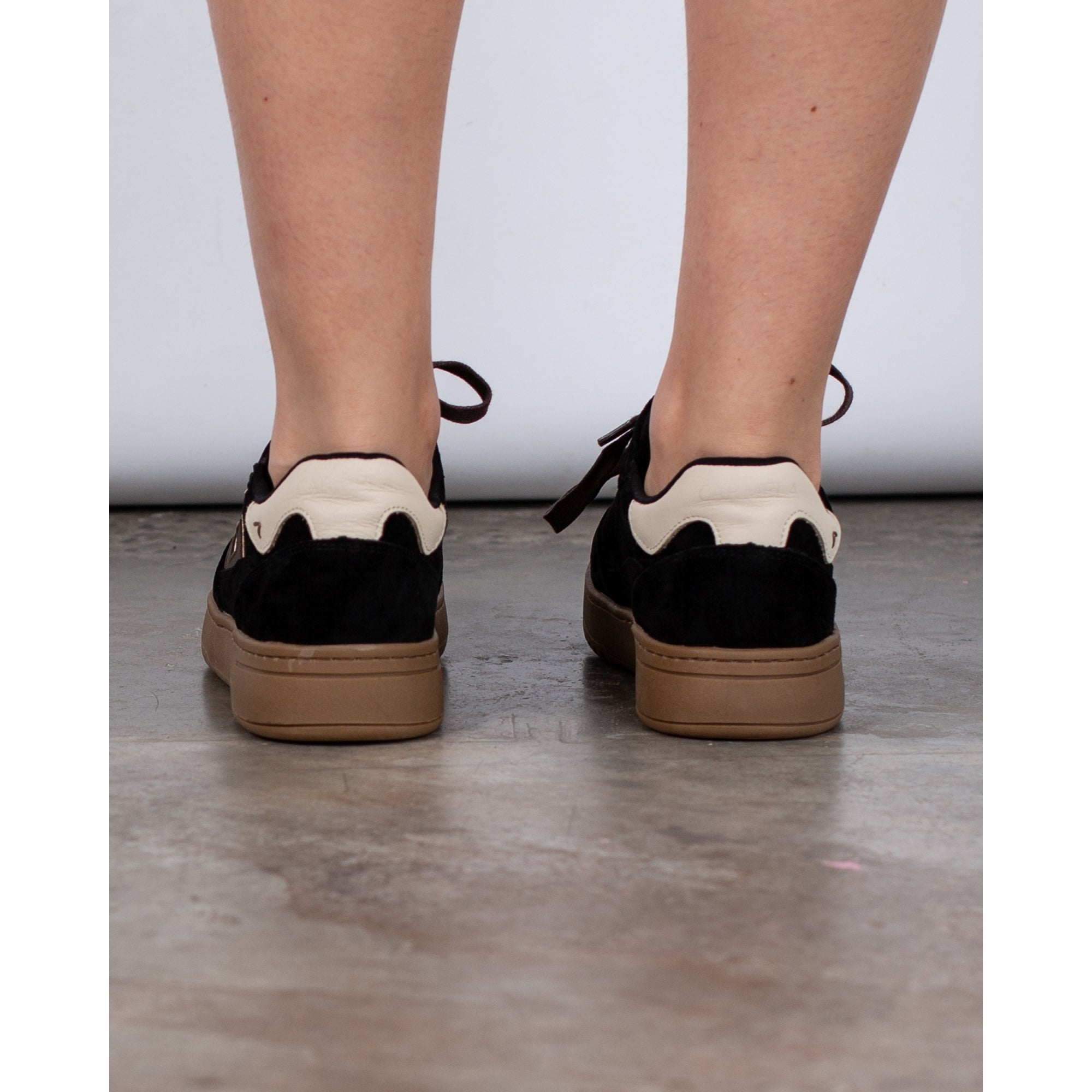 Carmela Suede Contrast Lace Sneaker With C Logo Black/bronze