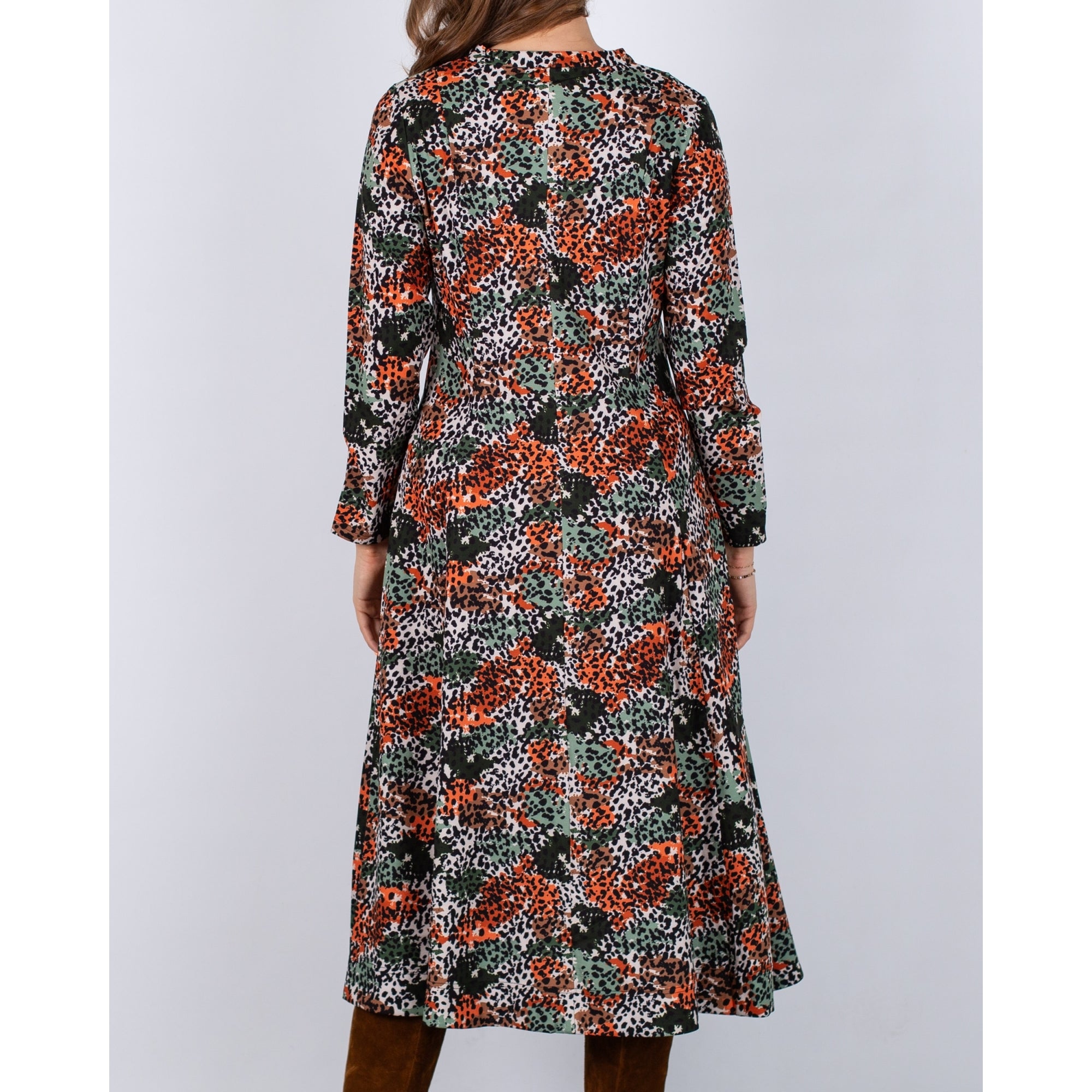 Alice Collins Skylar Zip Up Nehru Collar Animal Print A Line Dress Multi