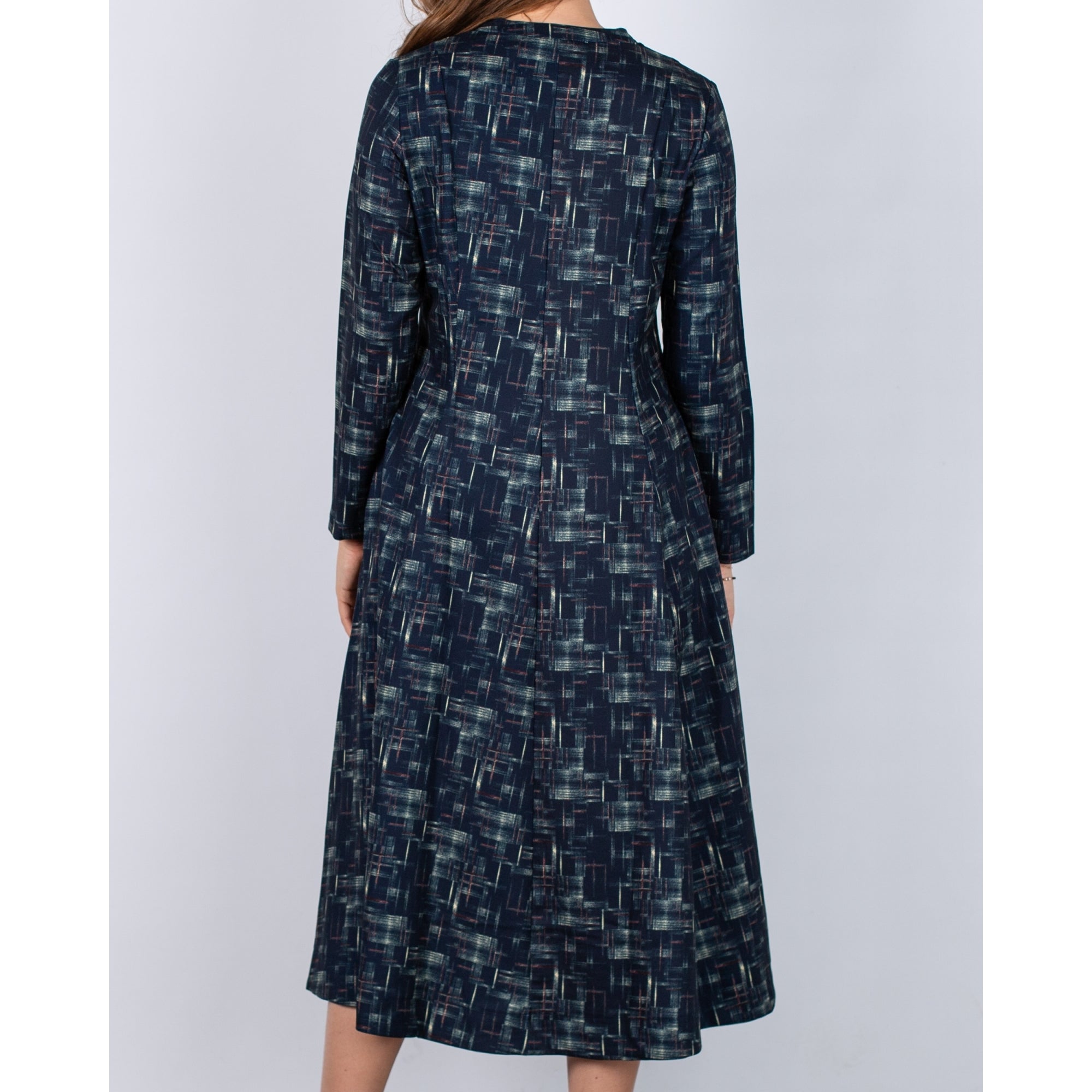 Alice Collins Skylar Zip Up Nehru Collar Sketch Print A Line Dress Navy Multi
