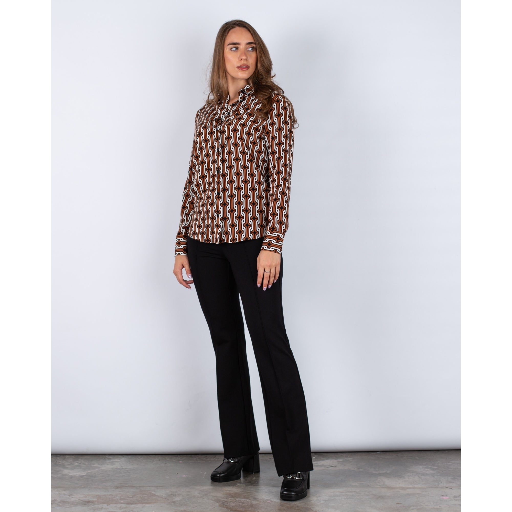 Seidensticker Chain Print Button Down Shirt Cinnamon/black