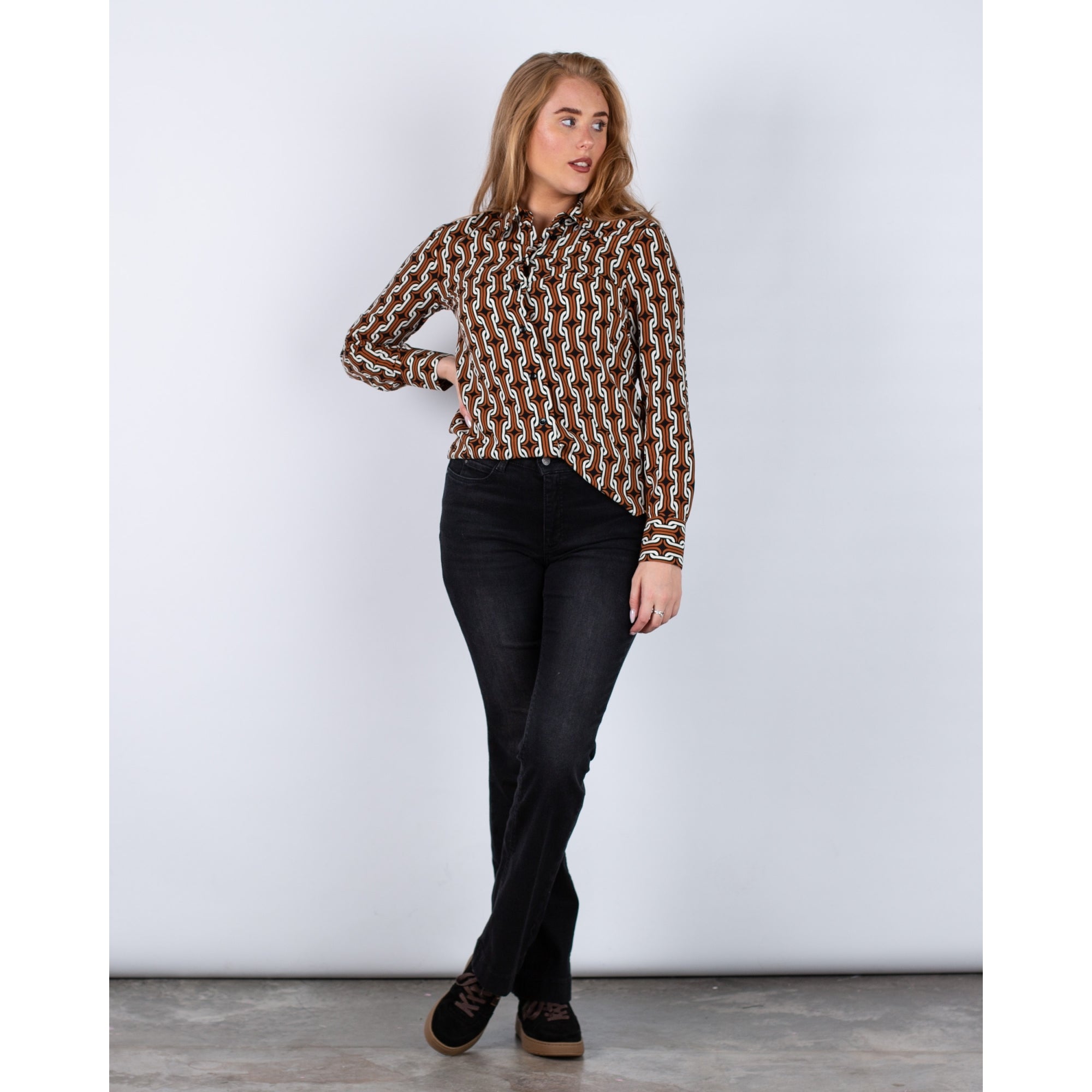 Seidensticker Chain Print Button Down Shirt Cinnamon/black
