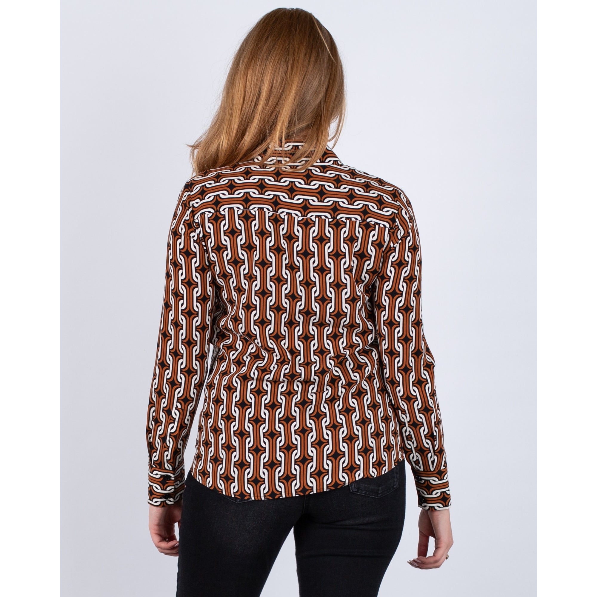 Seidensticker Chain Print Button Down Shirt Cinnamon/black