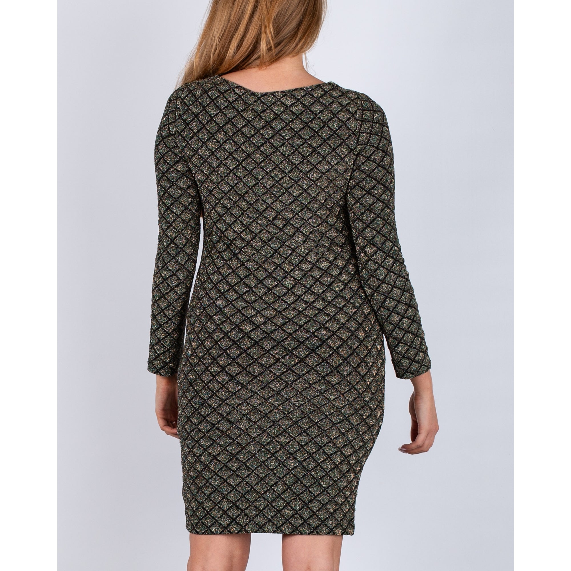 Ana Alcazar Asymmetric Neck Diamond Lurex Dress Black/green/gold