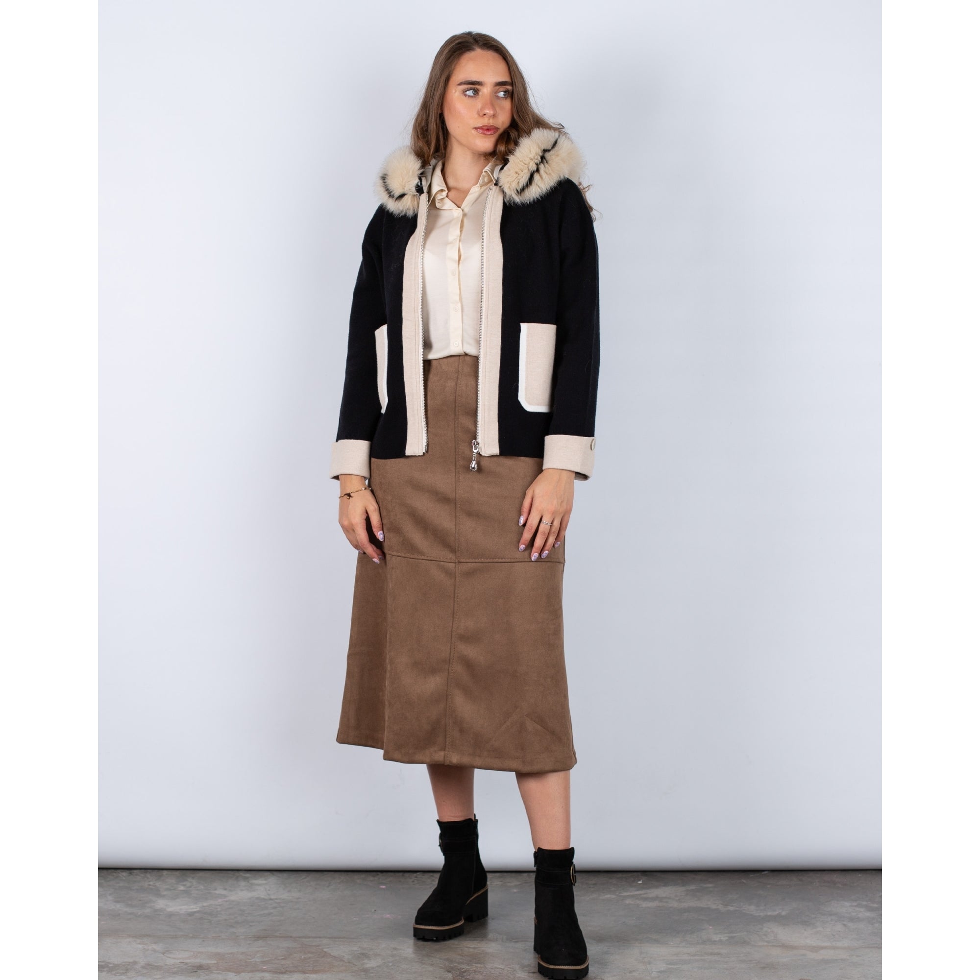 Uchuu Faux Suede A Line Pull On Skirt Brown