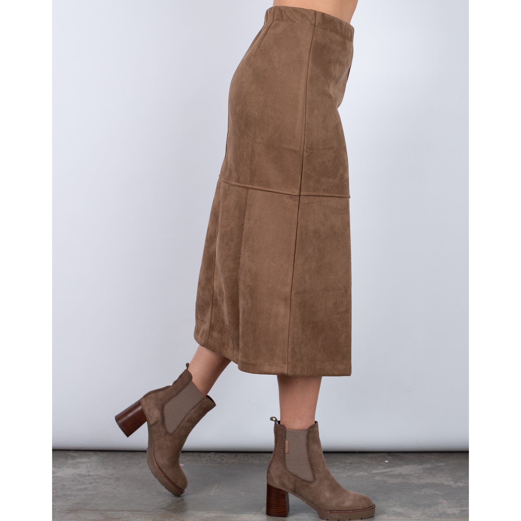Uchuu Faux Suede A Line Pull On Skirt Brown