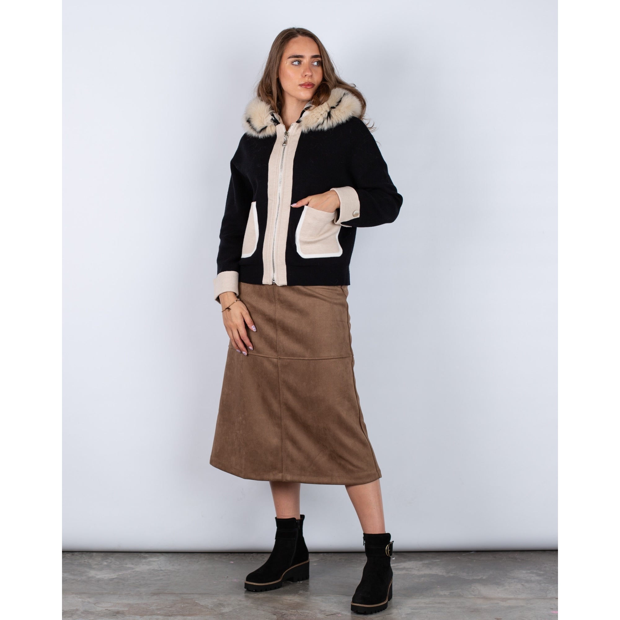 Uchuu Faux Suede A Line Pull On Skirt Brown