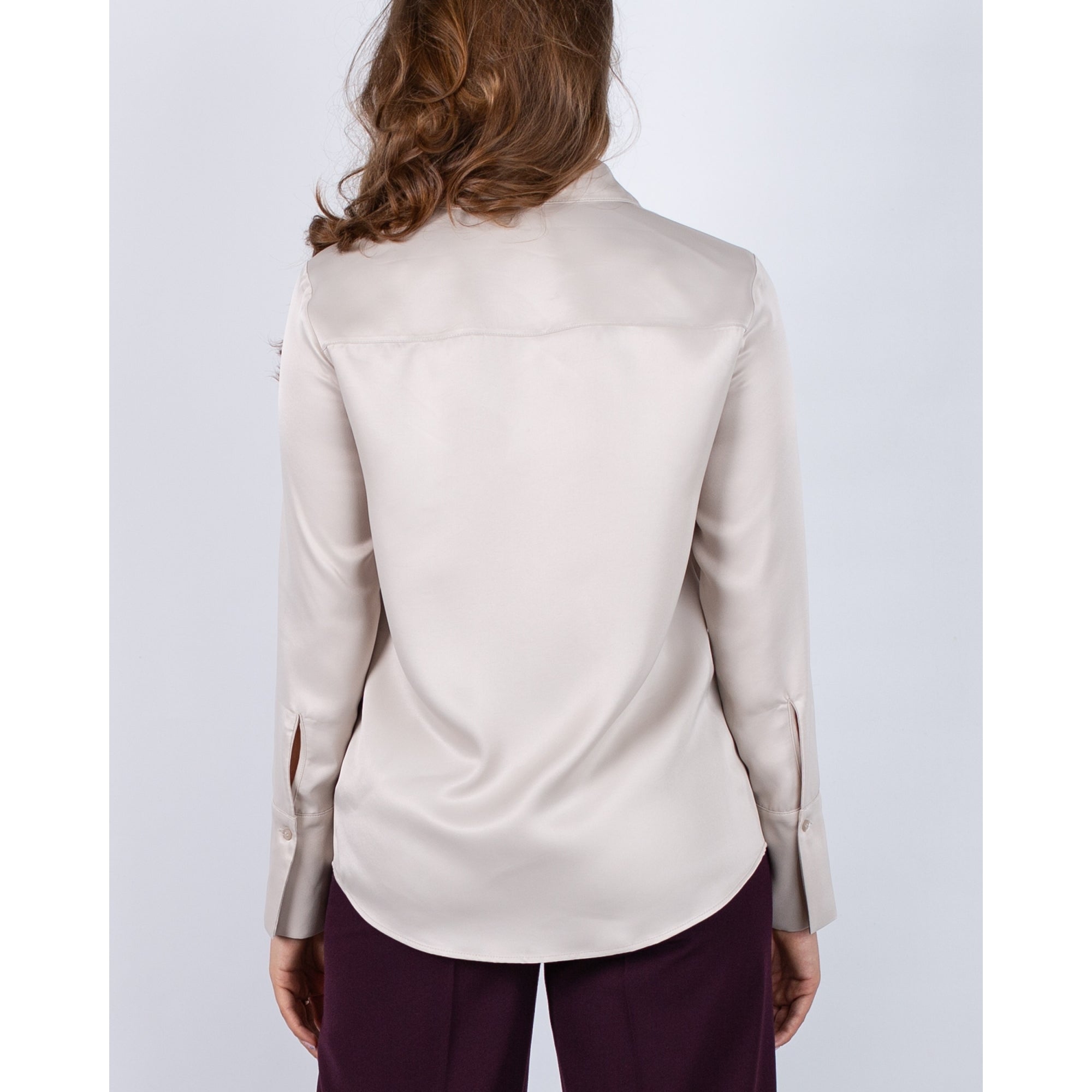 Oui Satin Finish Blouse With Shirt Collar Oyster