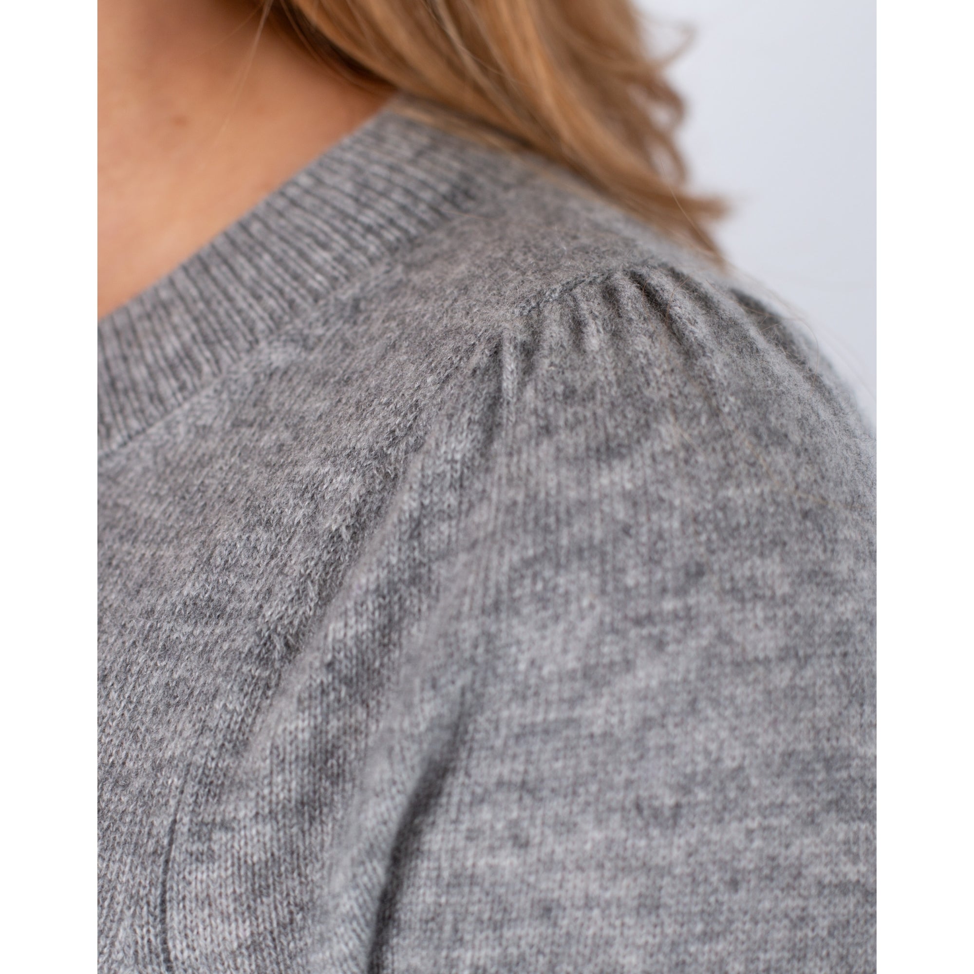 Part Two Evina Round Neck Soft Cashmere Jumper With Ruched Sleeves Grey Melange
