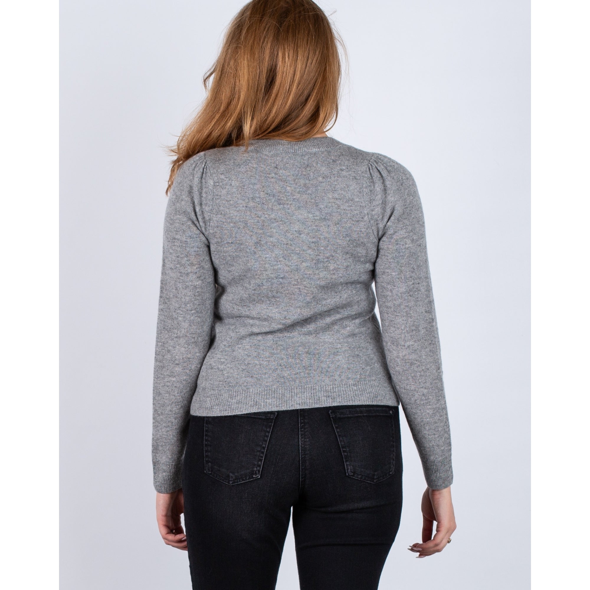 Part Two Evina Round Neck Soft Cashmere Jumper With Ruched Sleeves Grey Melange