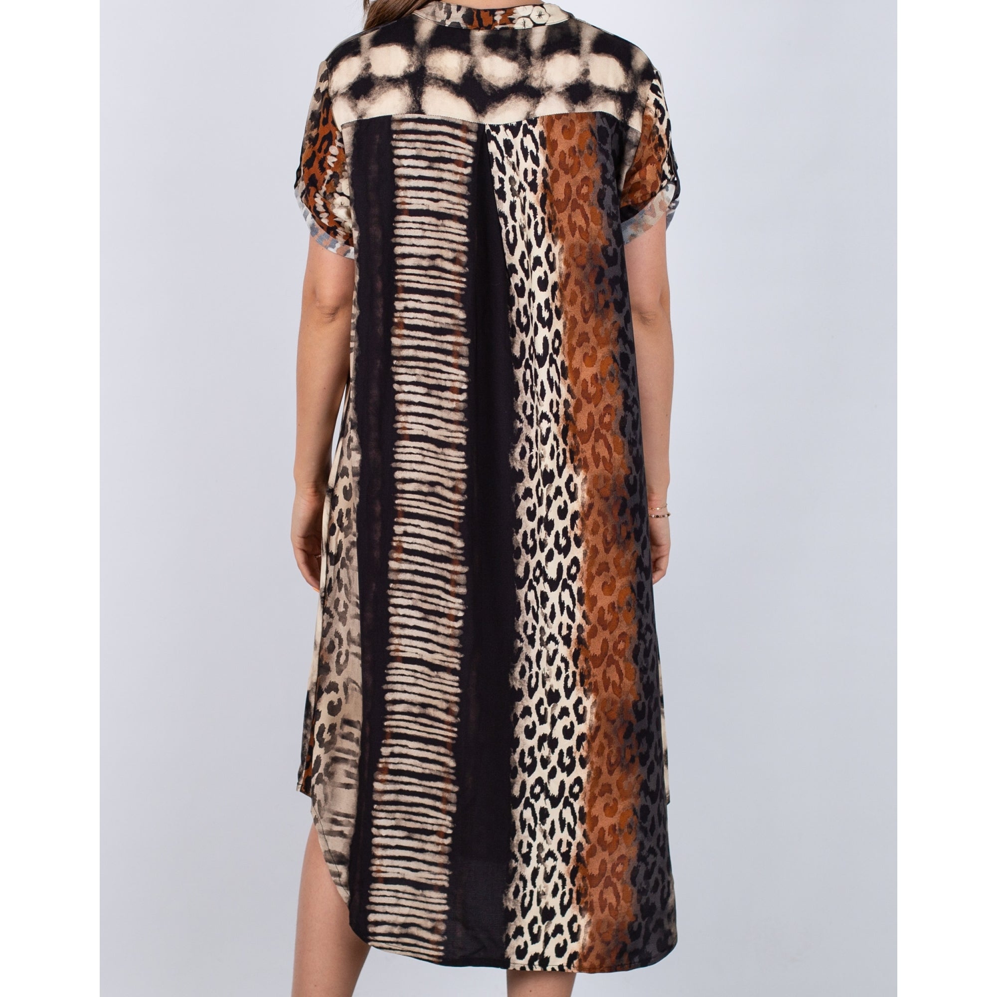 Marta Reia Multi Stripe Print Loose Bodied Dress Black/beige