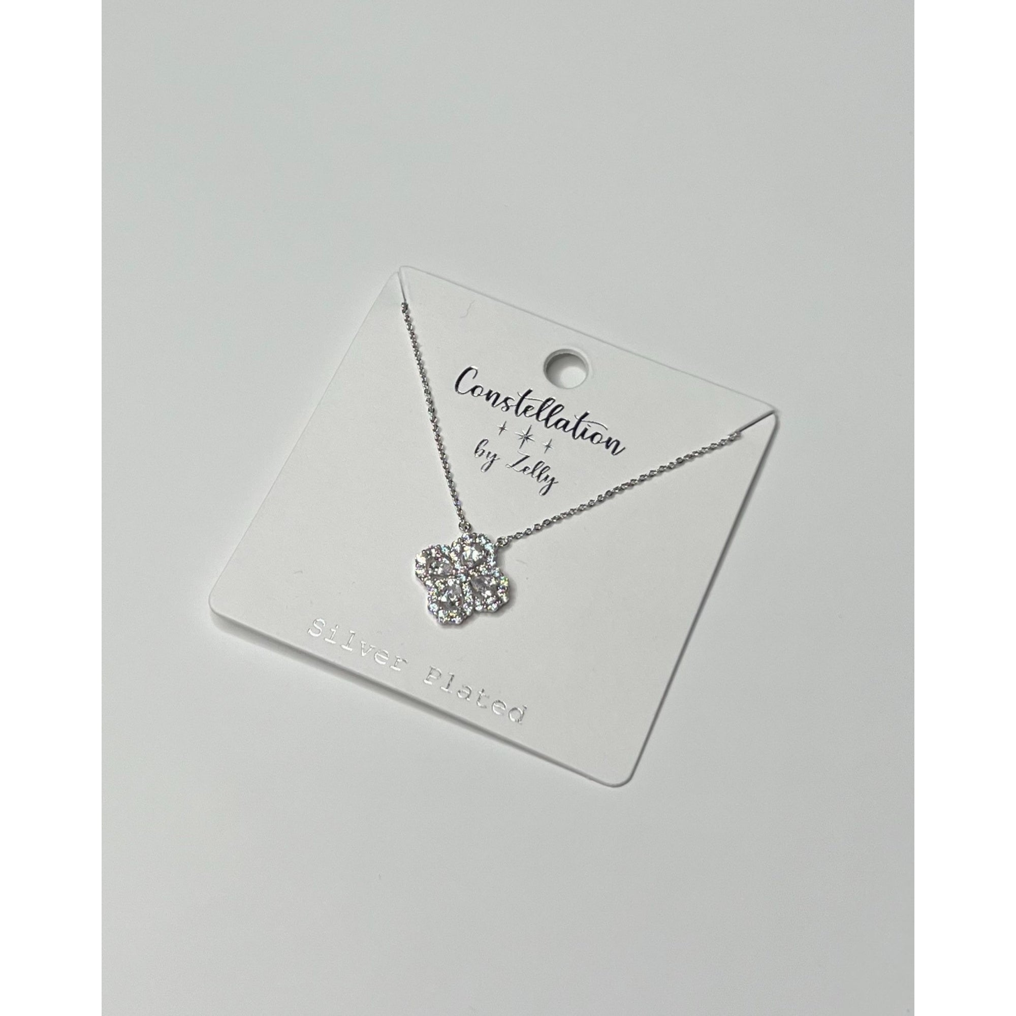 Zelly Clover Crystal Necklace Silver