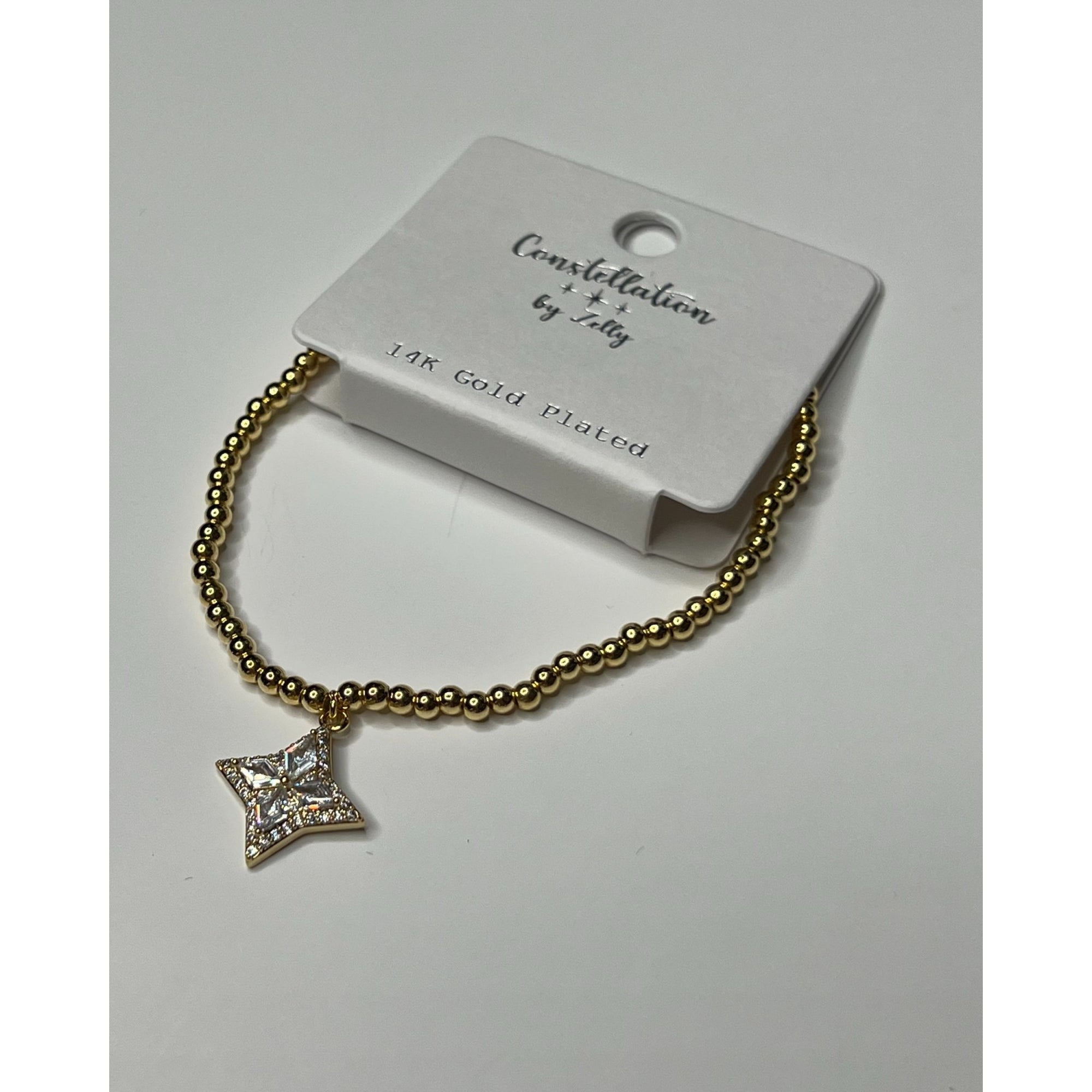 Zelly Small Bead Bracelet With Diamante Crystal Gold