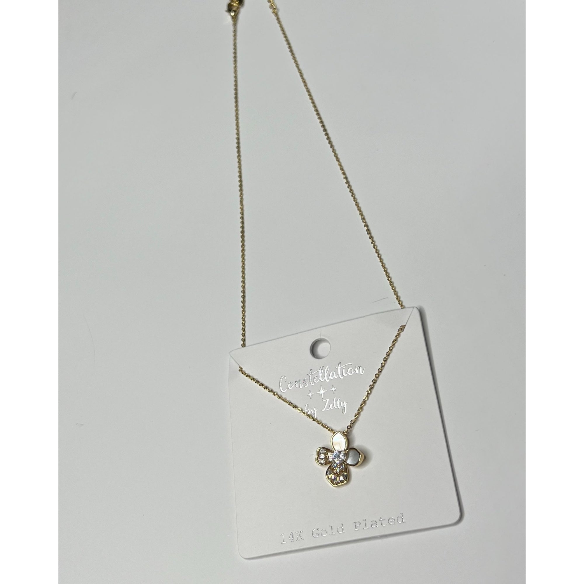 Zelly Flower Petal Crystal And Pearl Necklace Gold