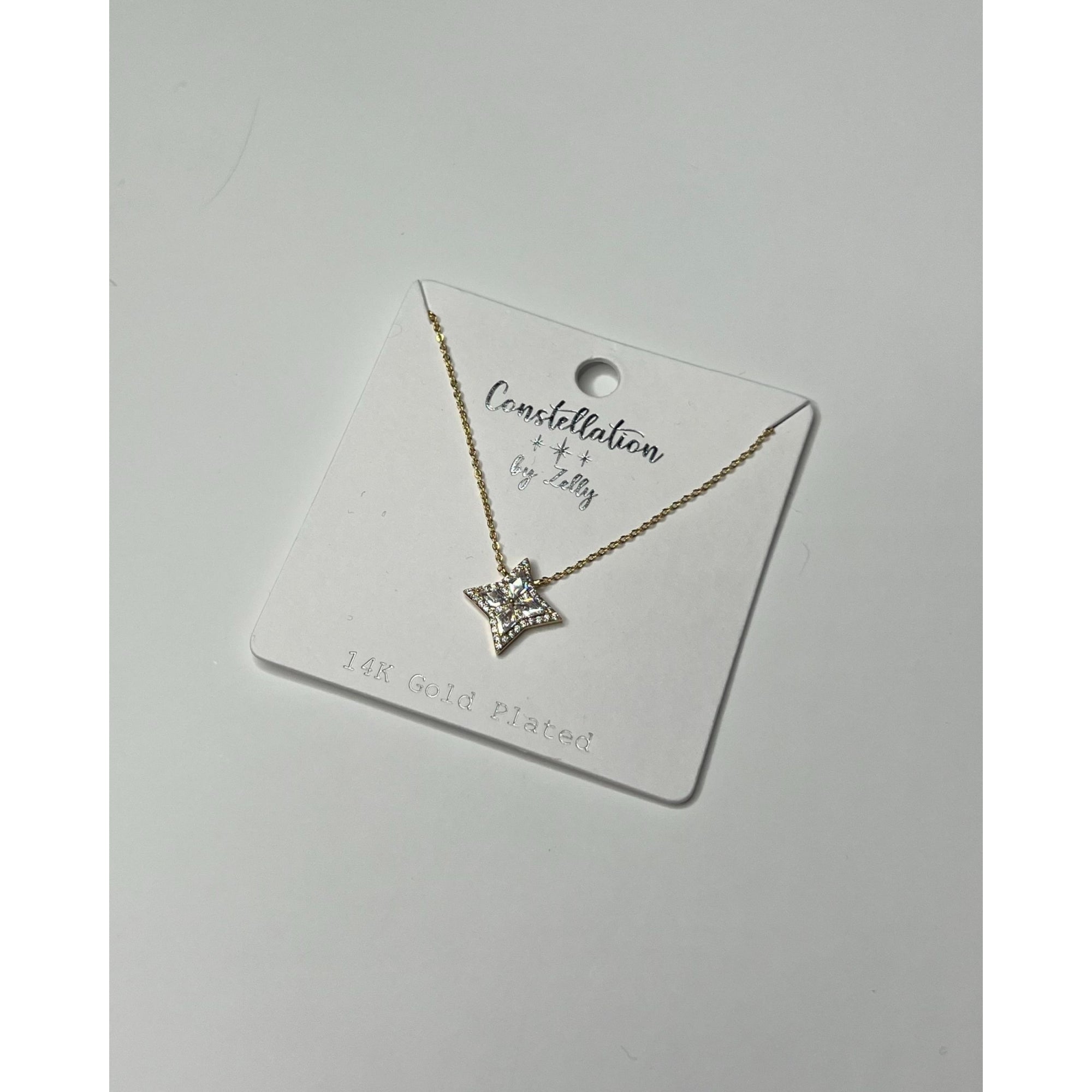 Zelly Square Crystal Pendant Necklace Gold
