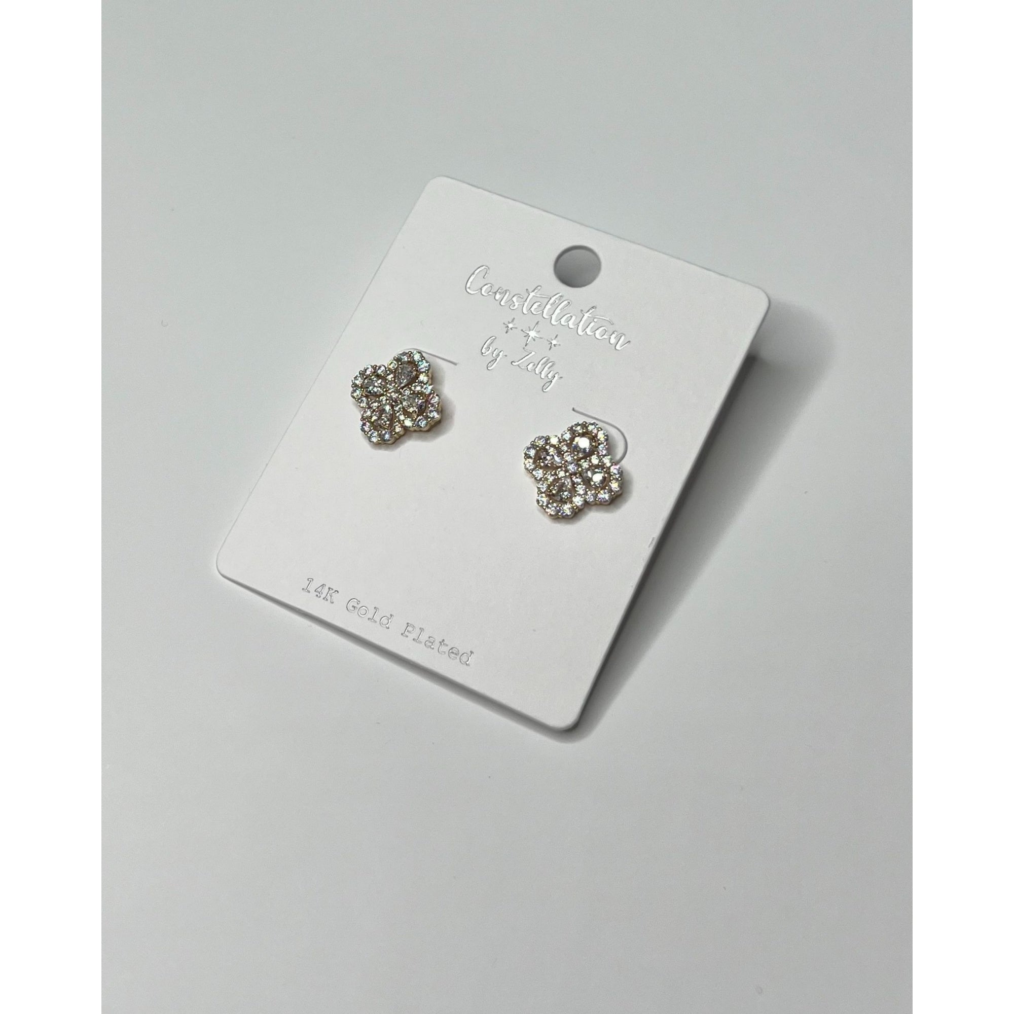 Zelly Clover Crystal Earrings Gold