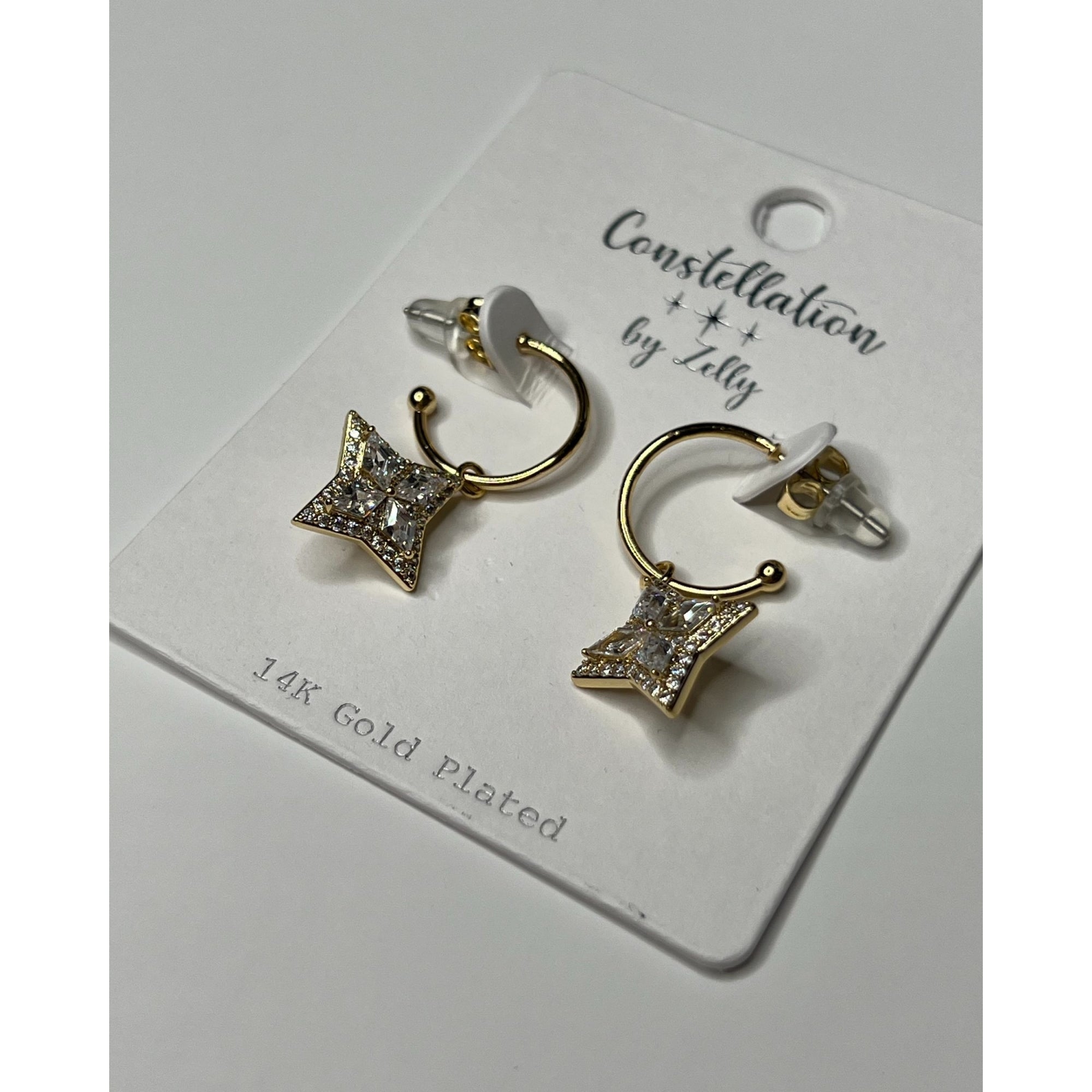 Zelly Square Crystal Pendant Small Loop Earrings Gold