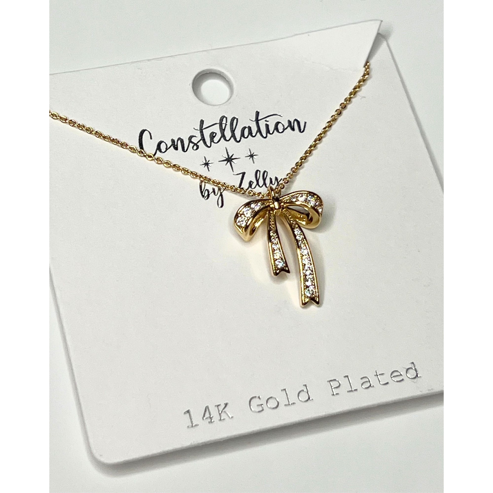 Zelly Diamante Bow Necklace Gold