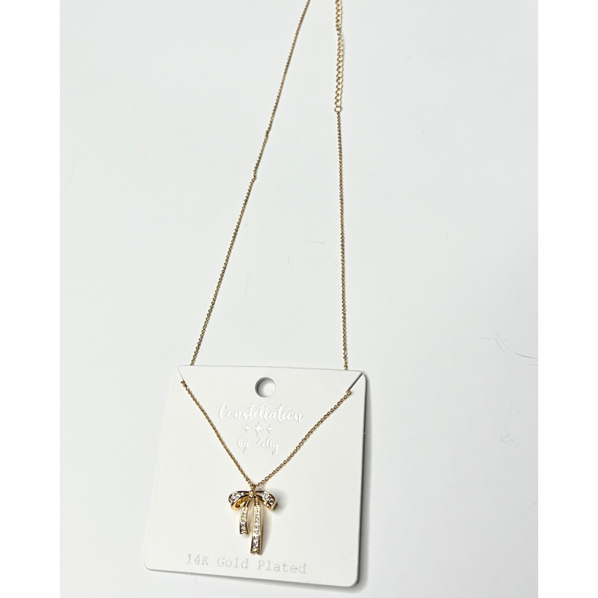 Zelly Diamante Bow Necklace Gold