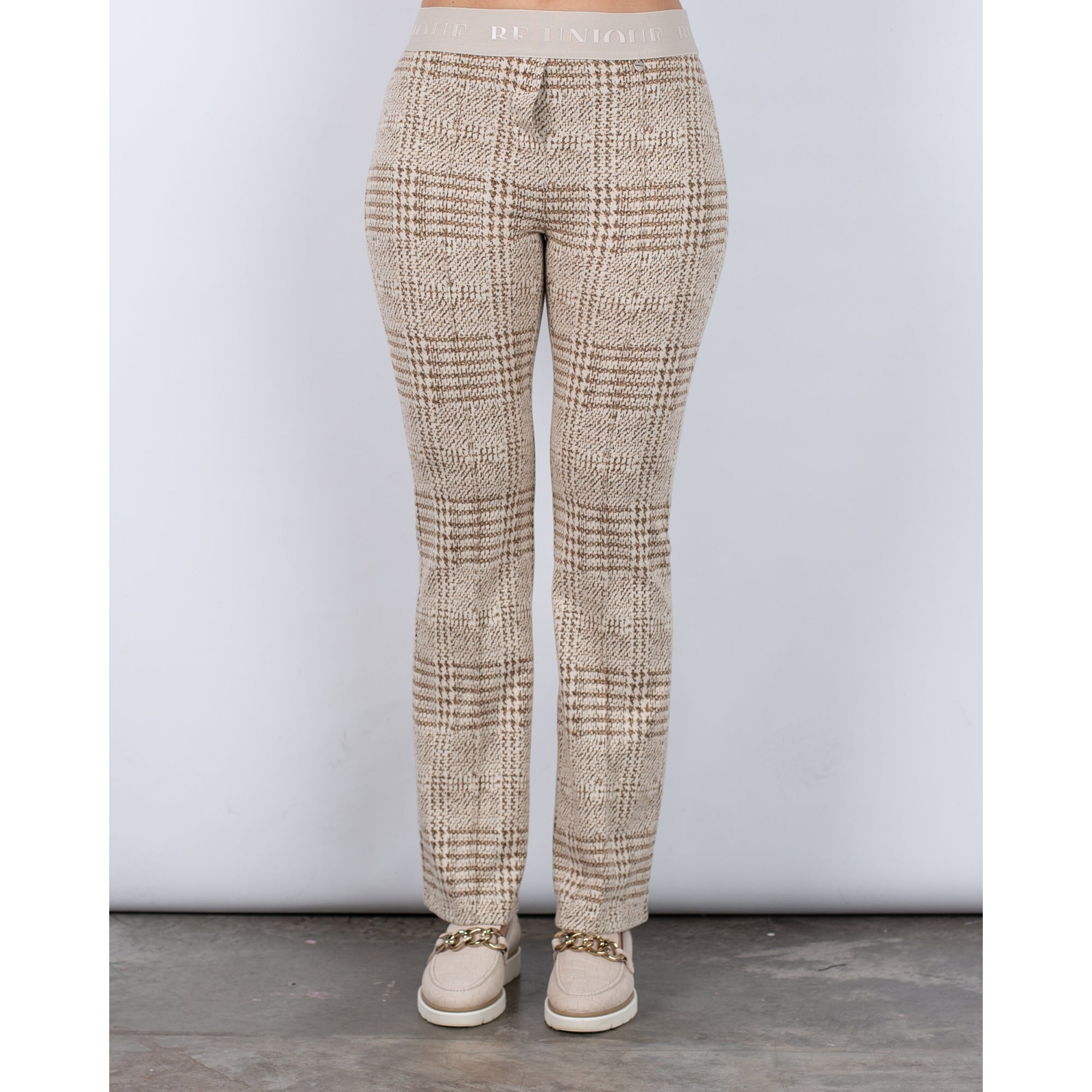 Robell Joella Pull On Houndstooth Smart Trouser Cream/camel