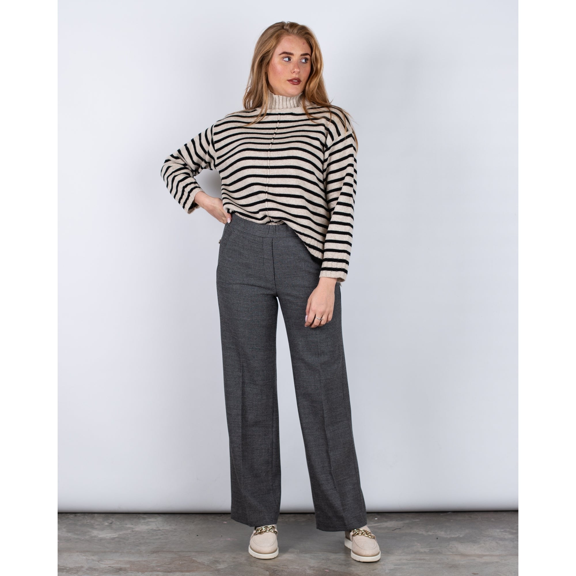 Marc Cain Washington Woven Structure Wide Leg Trouser Grey