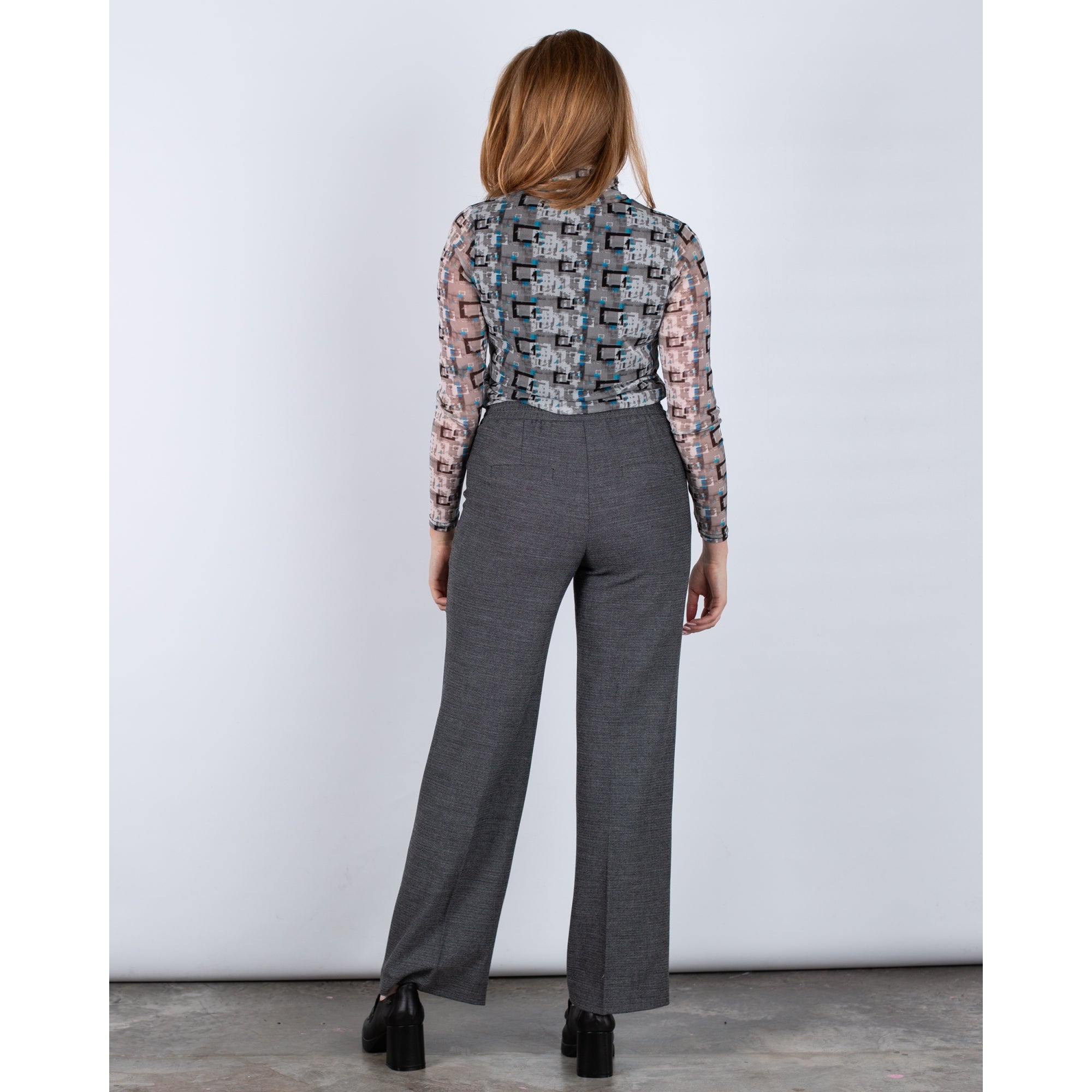 Alison Sheri Geometric Print Mesh Polo Neck Top Grey/blue