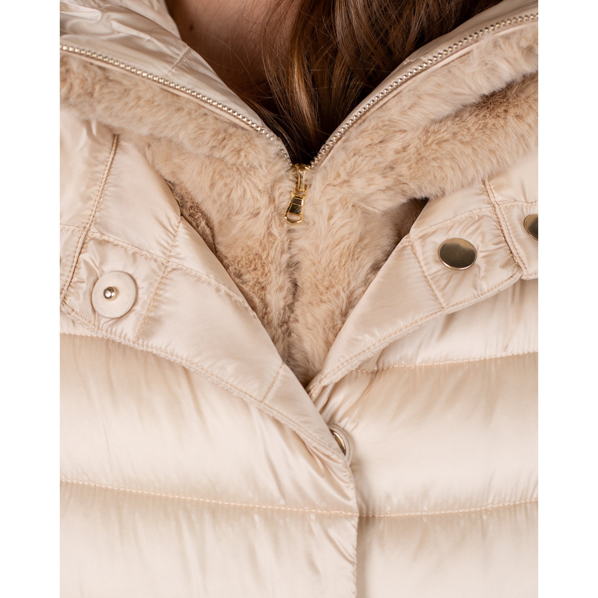 Marella Emme Toscana Puffa Coat With Detachable Faux Fur Lining Vanilla
