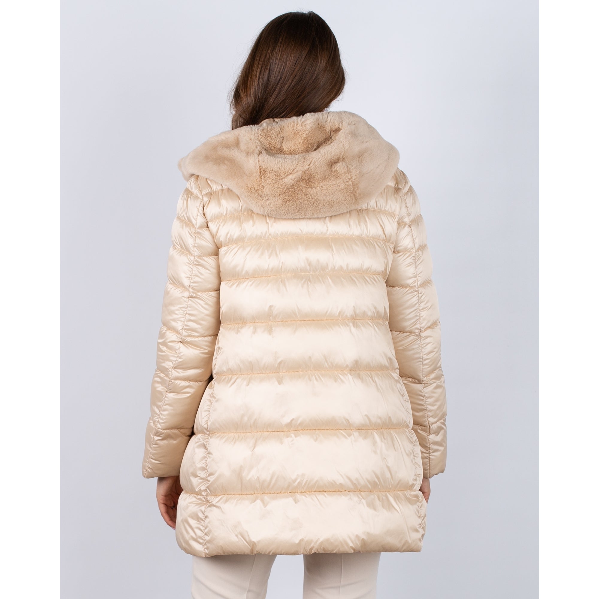 Marella Emme Toscana Puffa Coat With Detachable Faux Fur Lining Vanilla