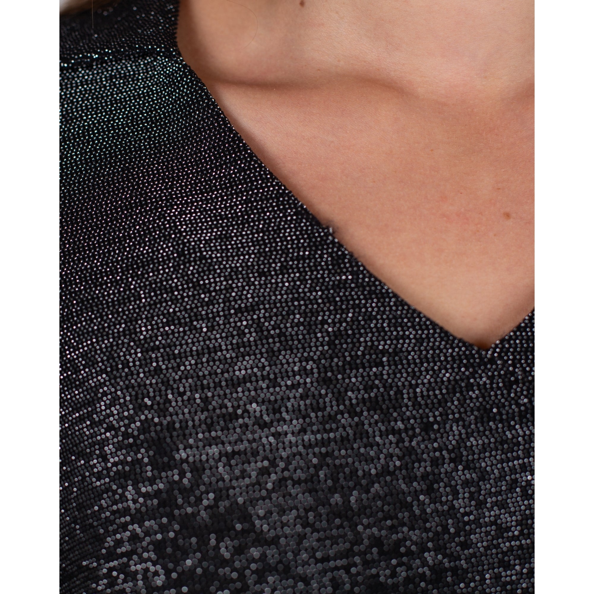 Joseph Ribkoff V Neck Collared Lurex Top Black/silver