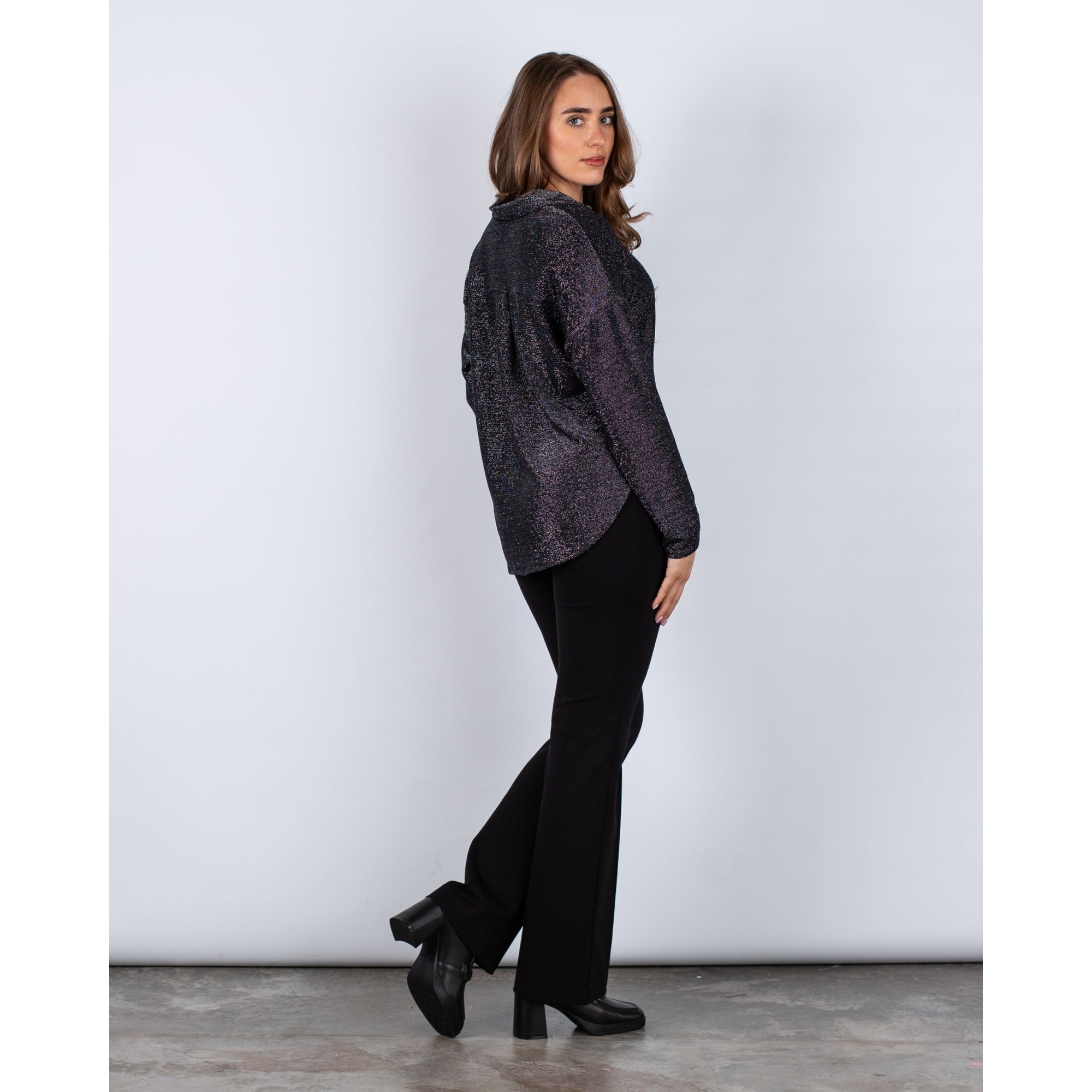 Joseph Ribkoff V Neck Collared Lurex Top Black/silver