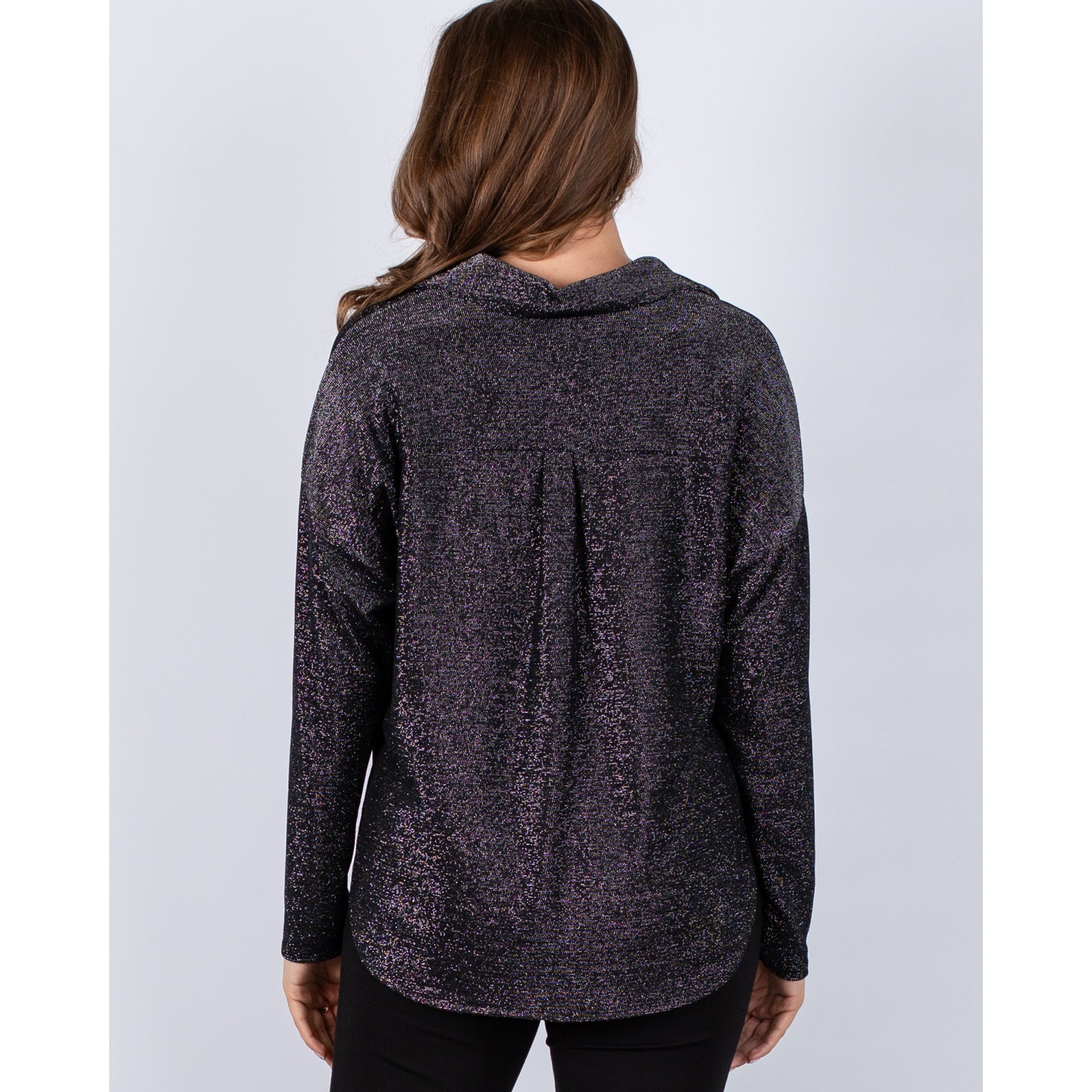 Joseph Ribkoff V Neck Collared Lurex Top Black/silver