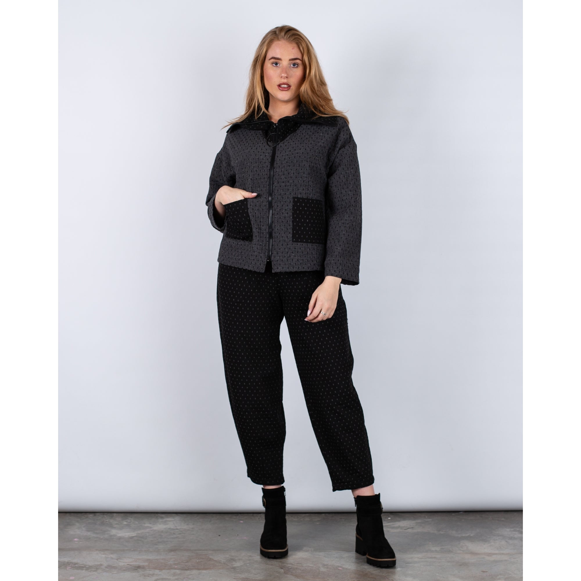 Sahara Spot Print Patch Pocket Jacket Charcoal/black