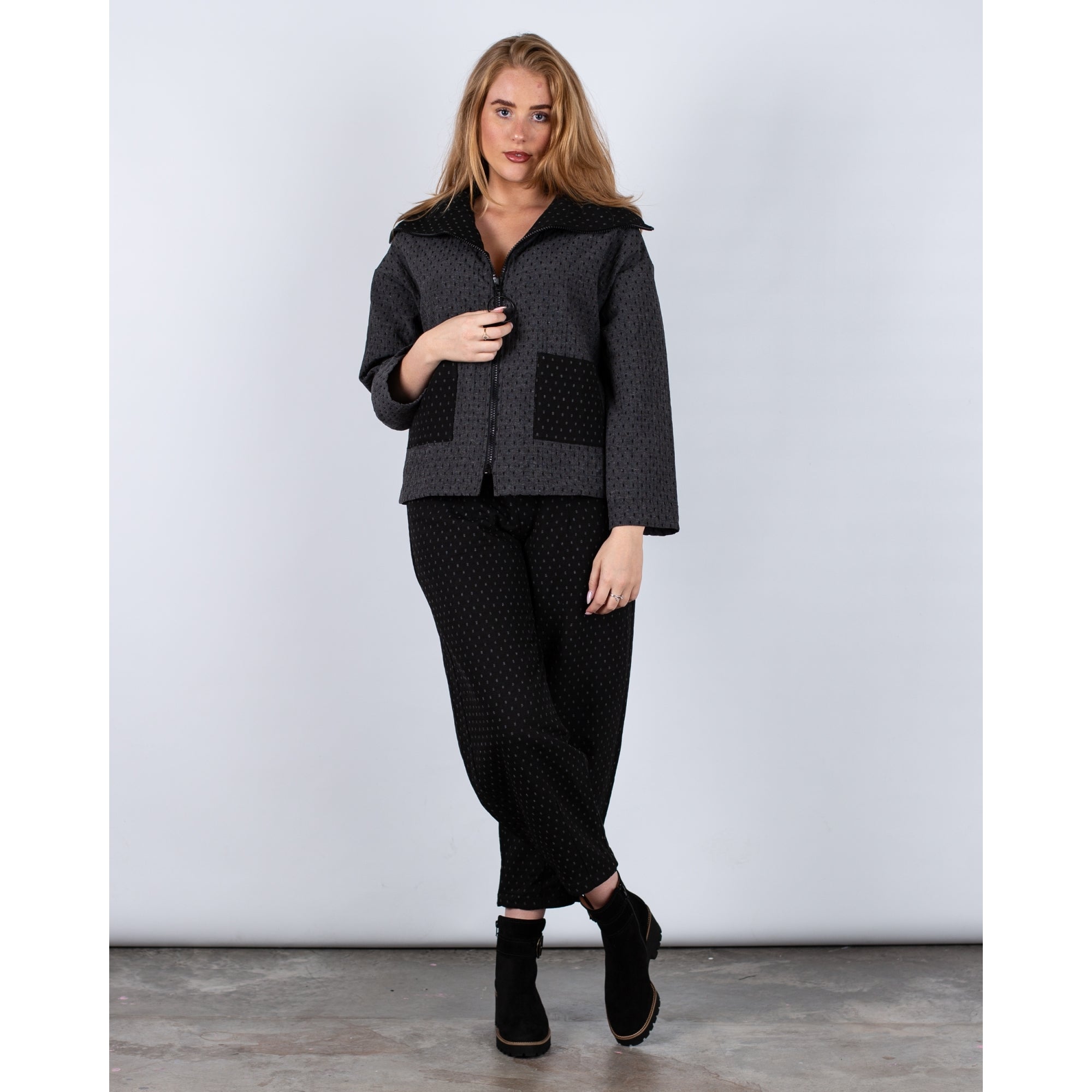 Sahara Spot Print Patch Pocket Jacket Charcoal/black