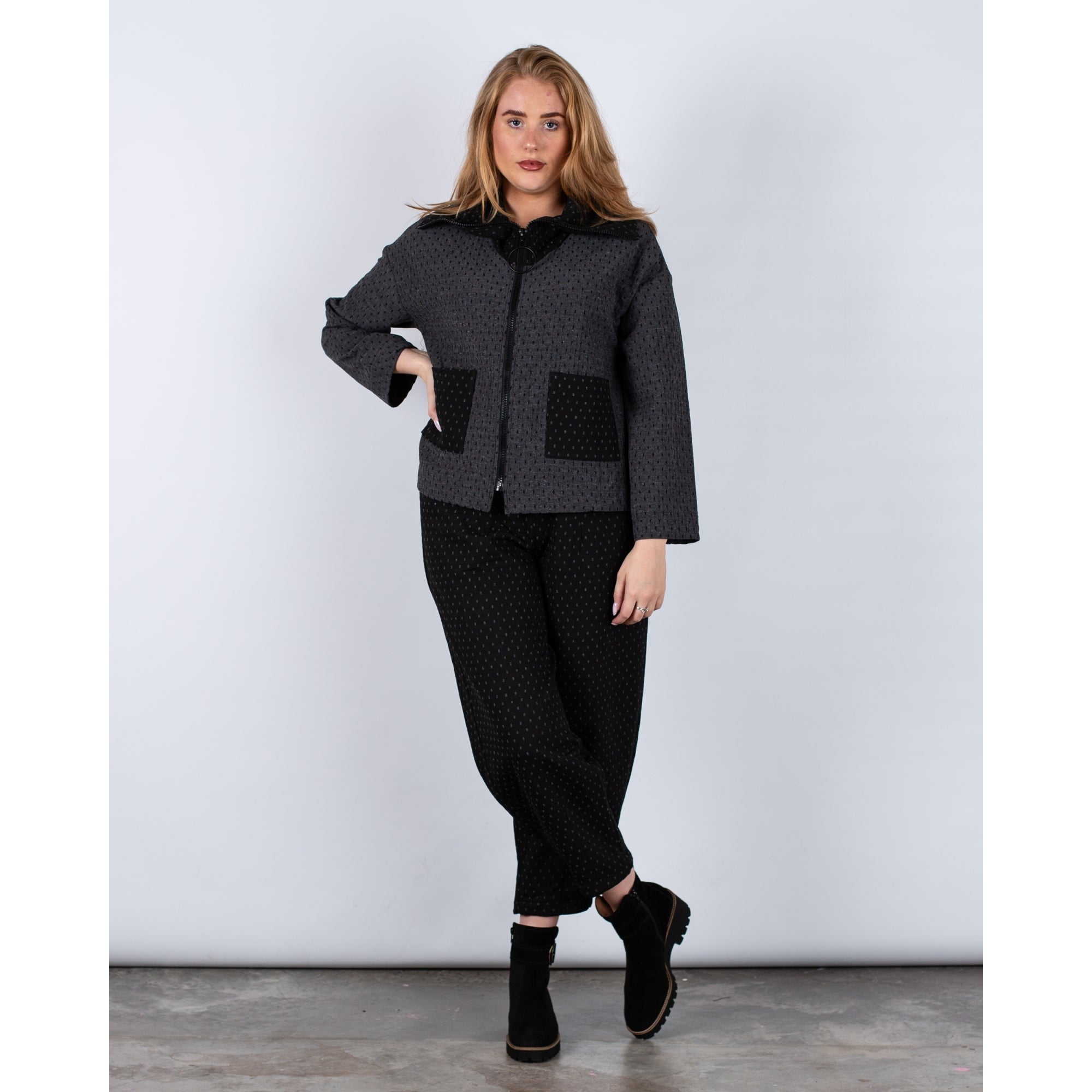 Sahara Spot Print Patch Pocket Jacket Charcoal/black