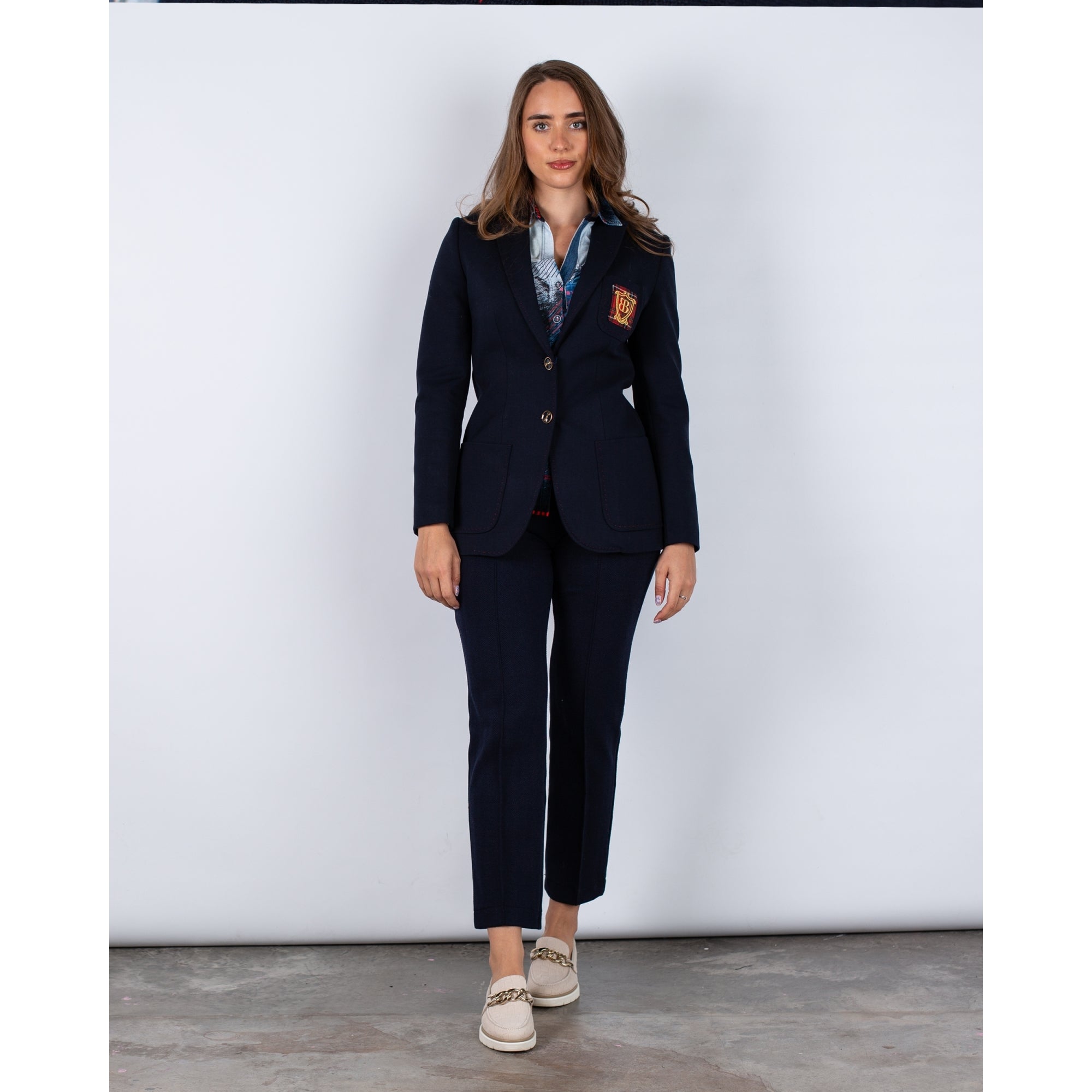 Bariloche Baza 2 Button Blazer With Badge And Red Buttons Navy