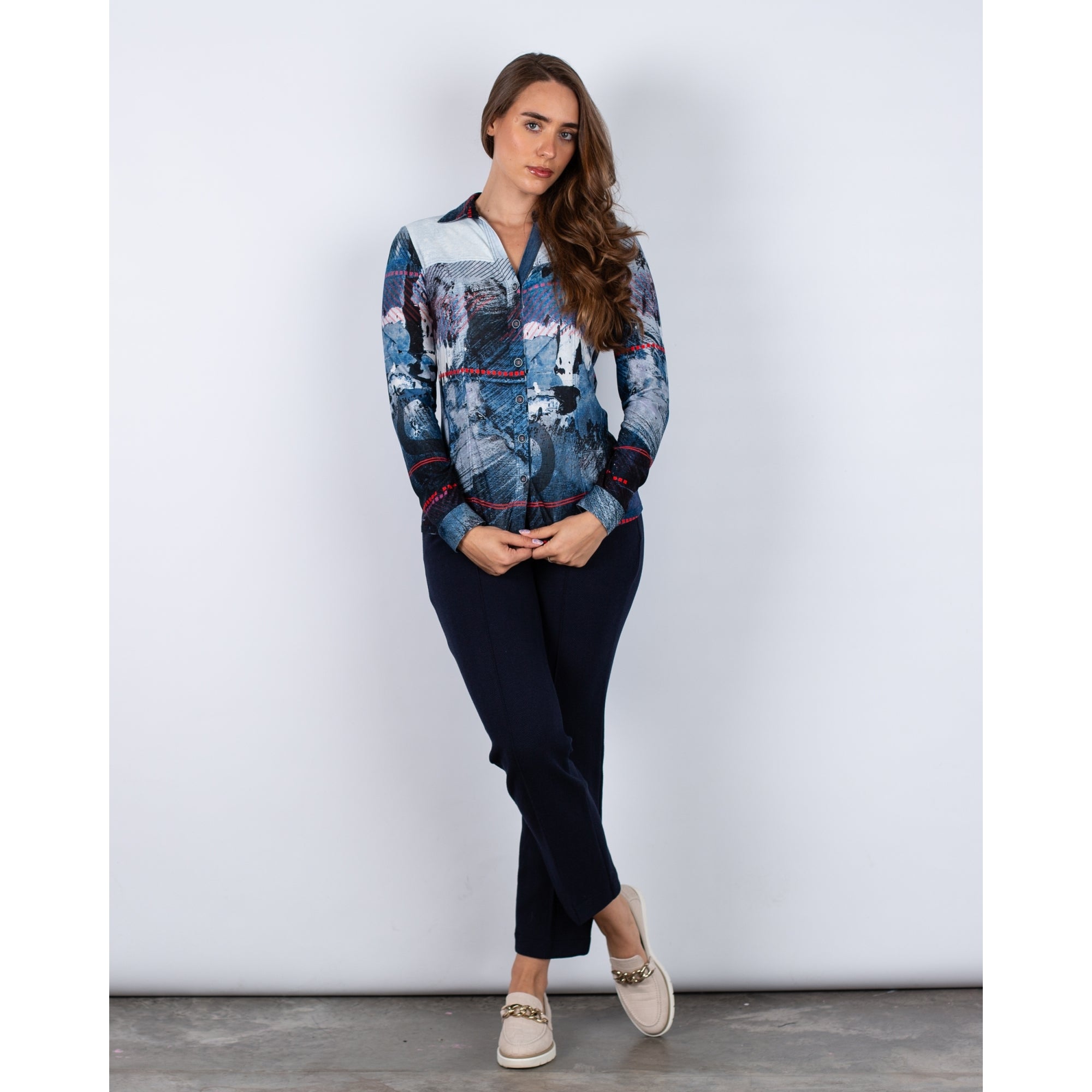 Tinta Style Rebeca Jersey Shirt Smudged Building Print Blue/red