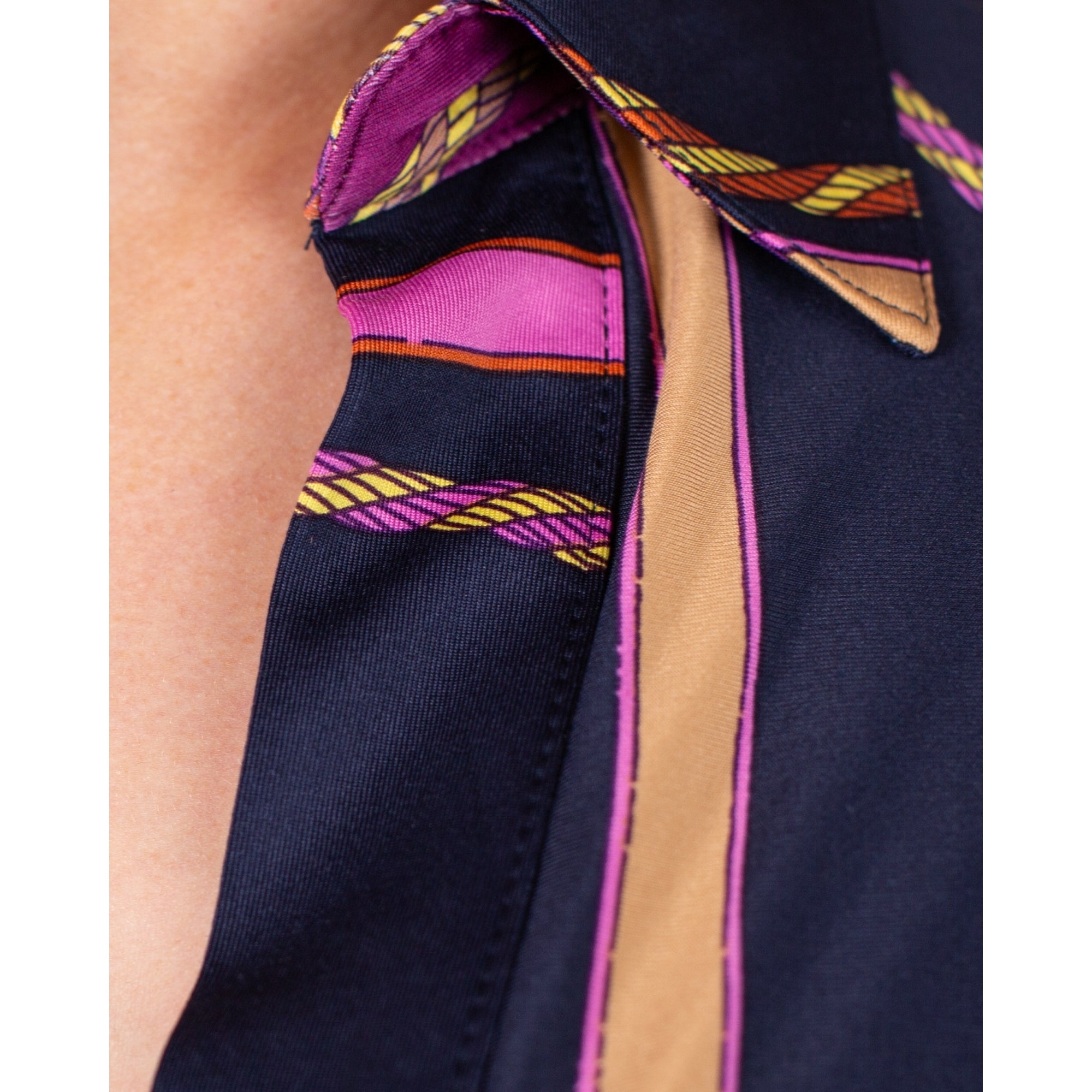 K Design Chain Print Jersey Shirt Dress With Tie Side Navy Multi