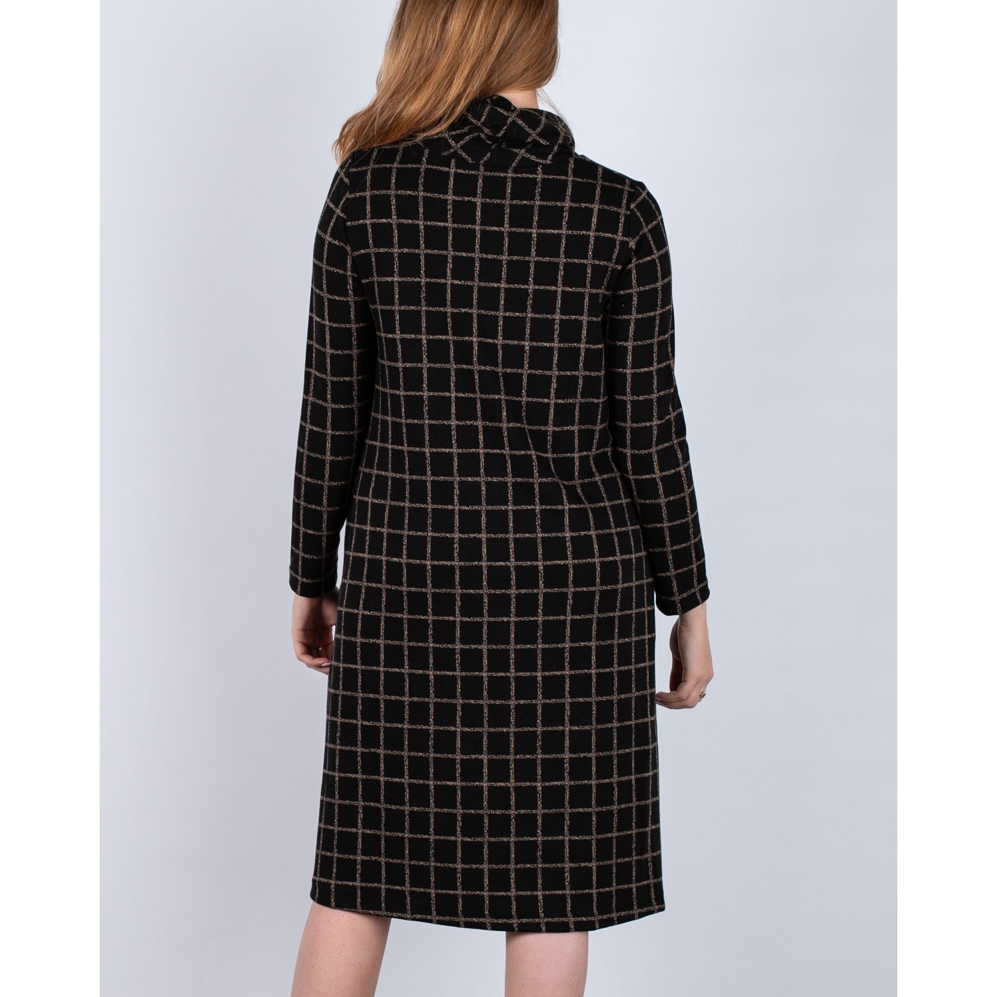 Sahara Cowl Neck Square Print Loose Bodied Dress Black/taupe